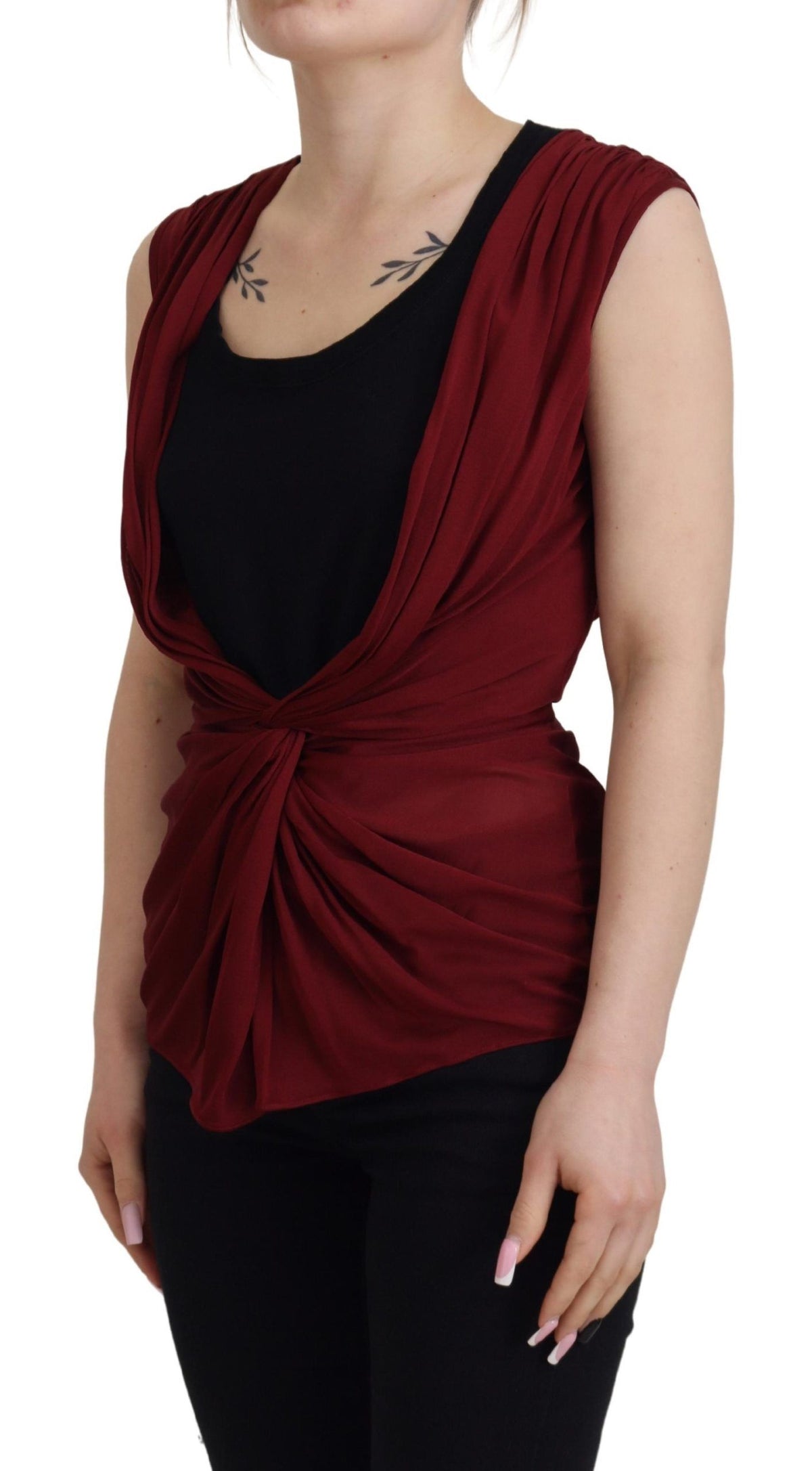 Dolce & Gabbana Bordeaux Silk Stretch Top Vest Women's Blouse