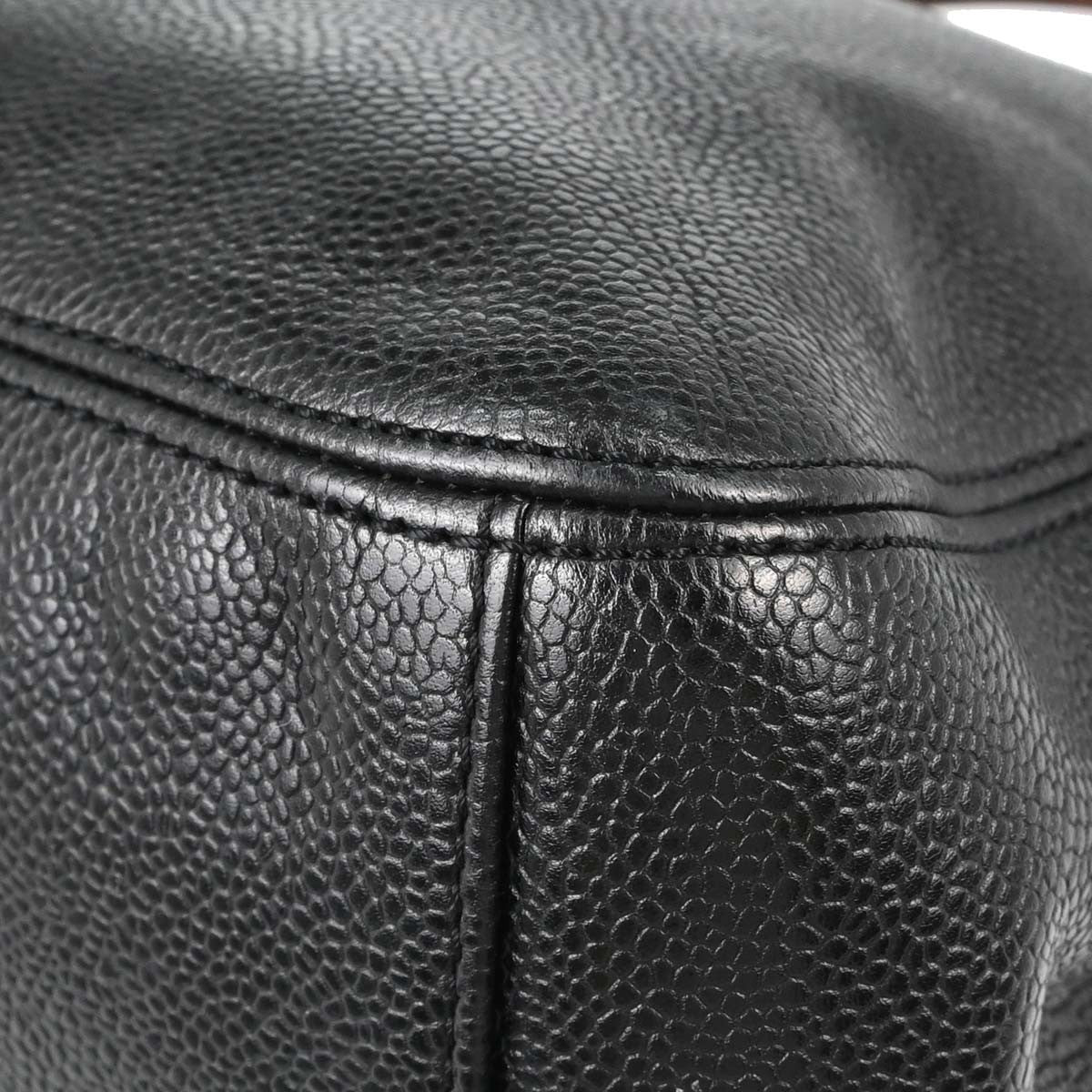 Chanel Vintage Wooden Caviar Black Leather Tote Bag Bag (Pre-Owned)
