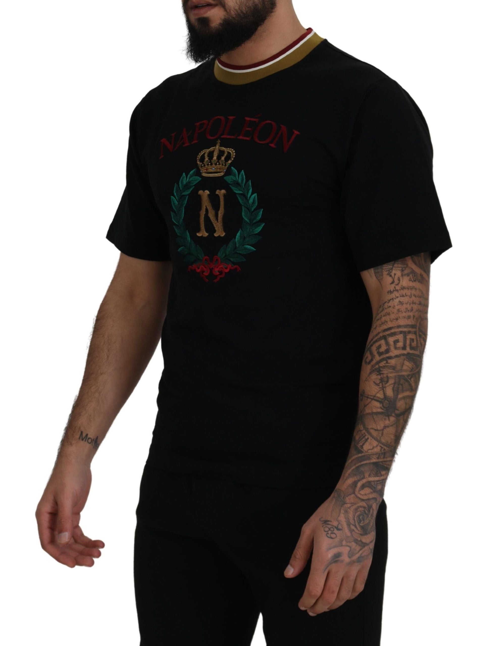 Dolce & Gabbana Black Cotton Embroidered Crewneck Men's T-shirt