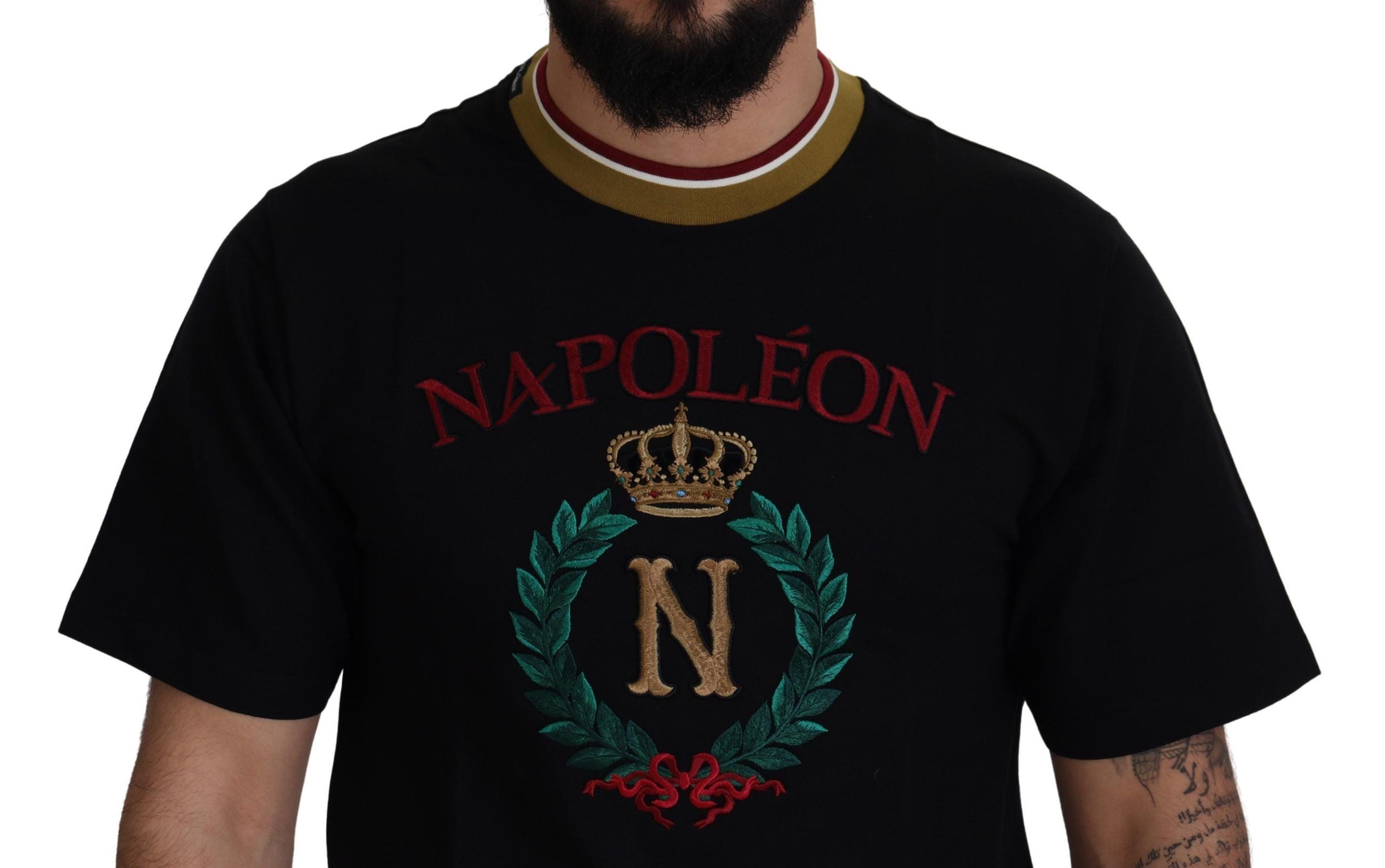 Dolce & Gabbana Black Cotton Embroidered Crewneck Men's T-shirt