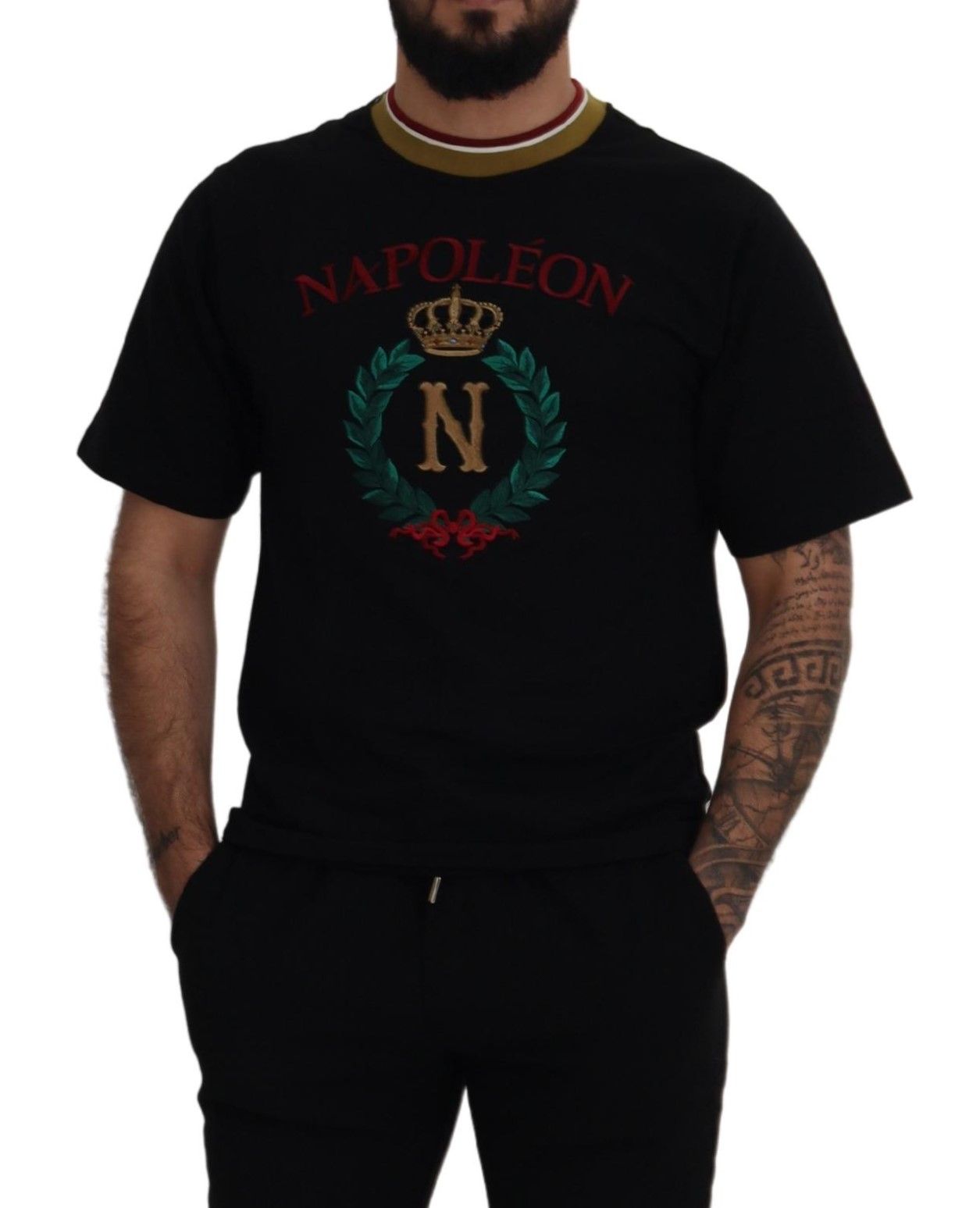 Dolce & Gabbana Black Cotton Embroidered Crewneck Men's T-shirt