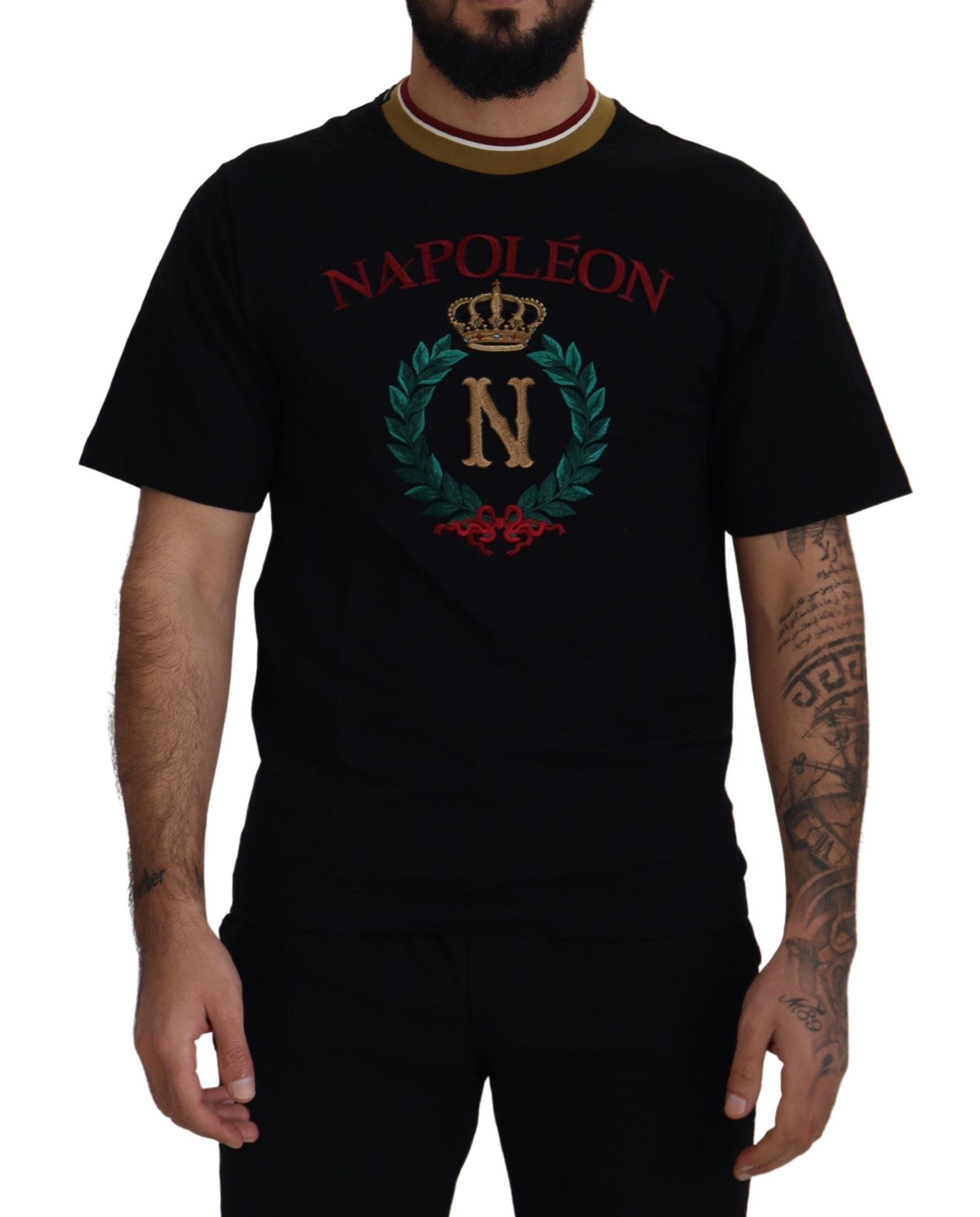 Dolce & Gabbana Black Cotton Embroidered Crewneck Men's T-shirt