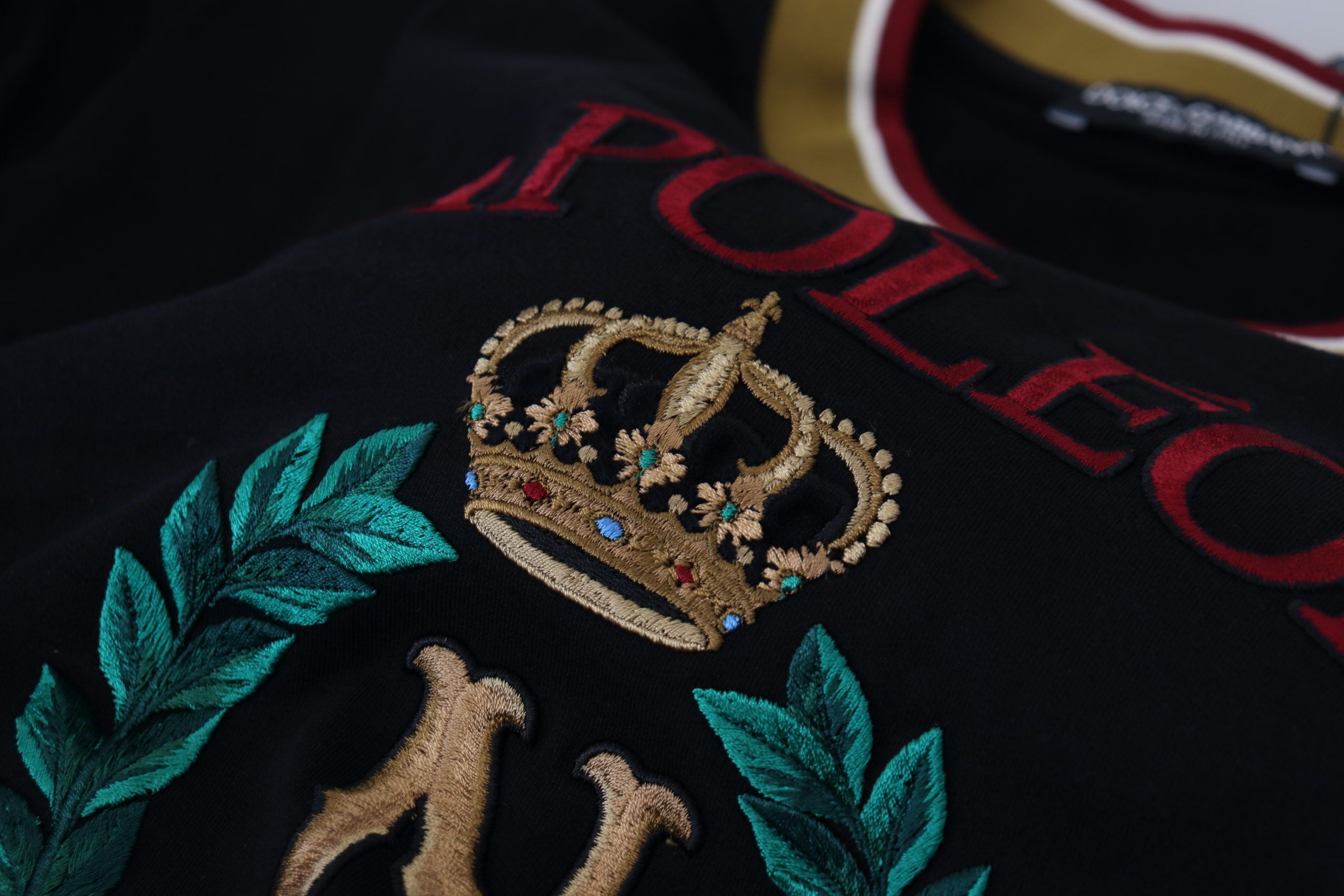 Dolce & Gabbana Black Cotton Embroidered Crewneck Men's T-shirt