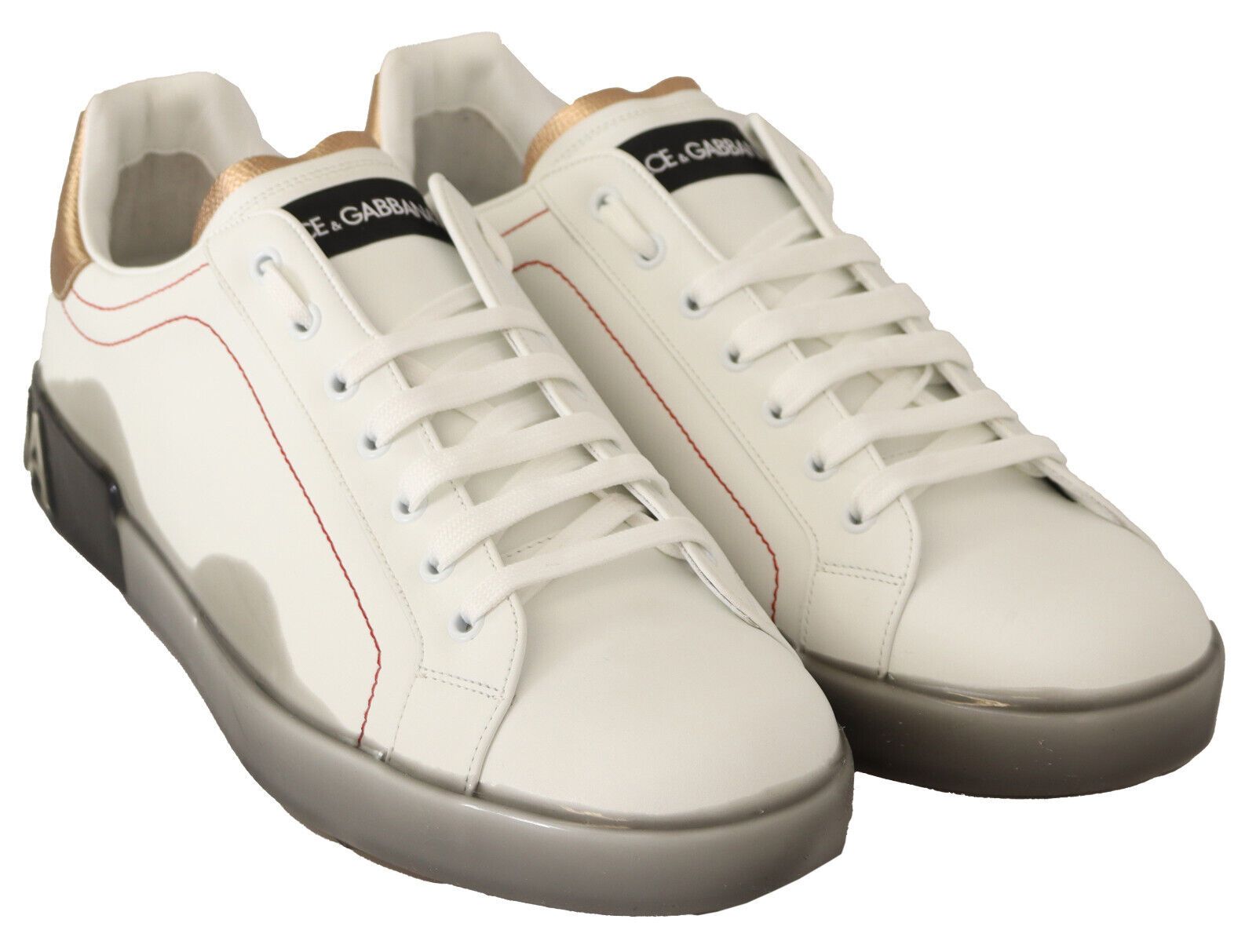 Dolce & Gabbana White Gold Leather Low Top Sneakers Casual Men's Shoes