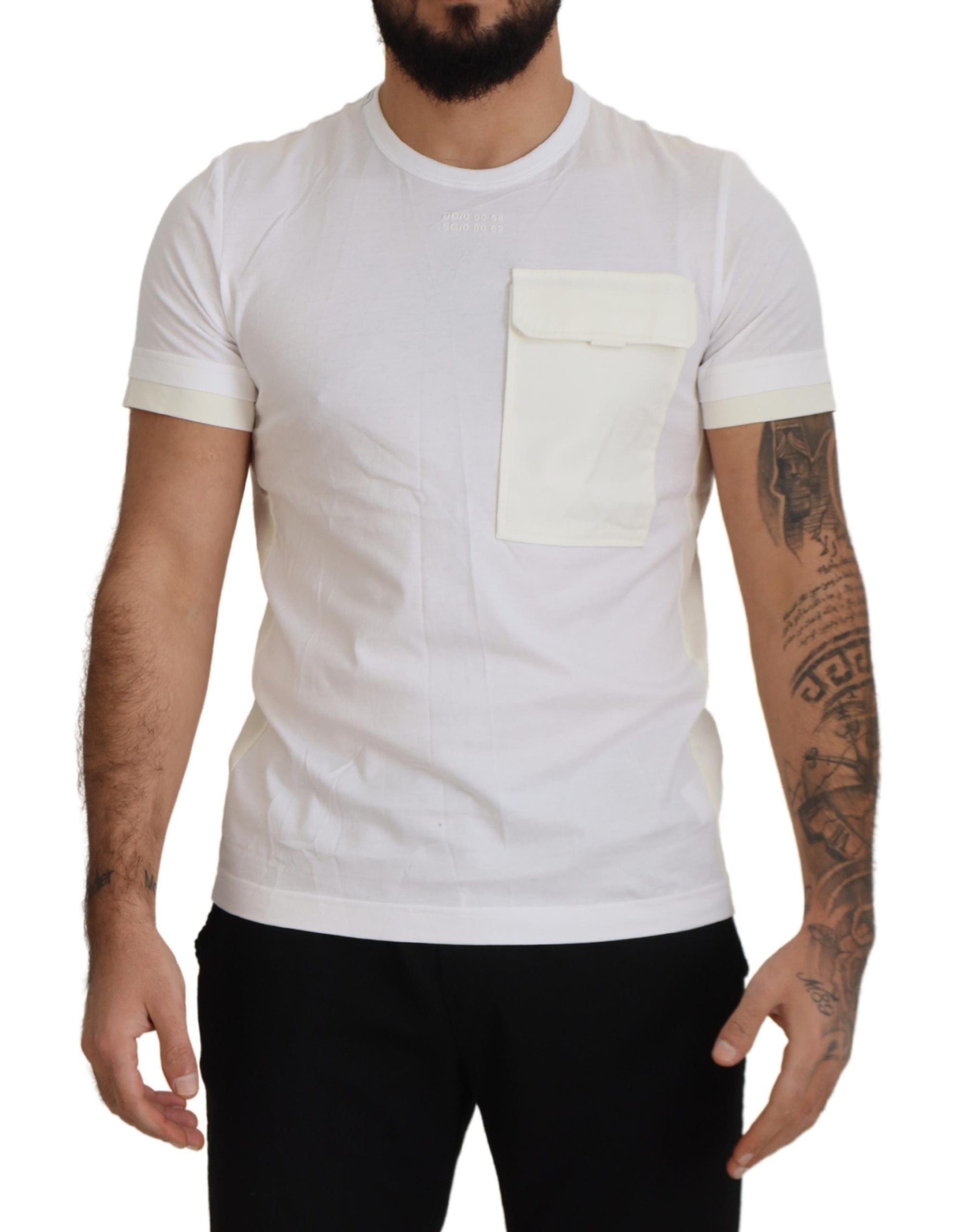 Dolce & Gabbana Elegant White Cotton Tee with DG Chest Men's Pocket