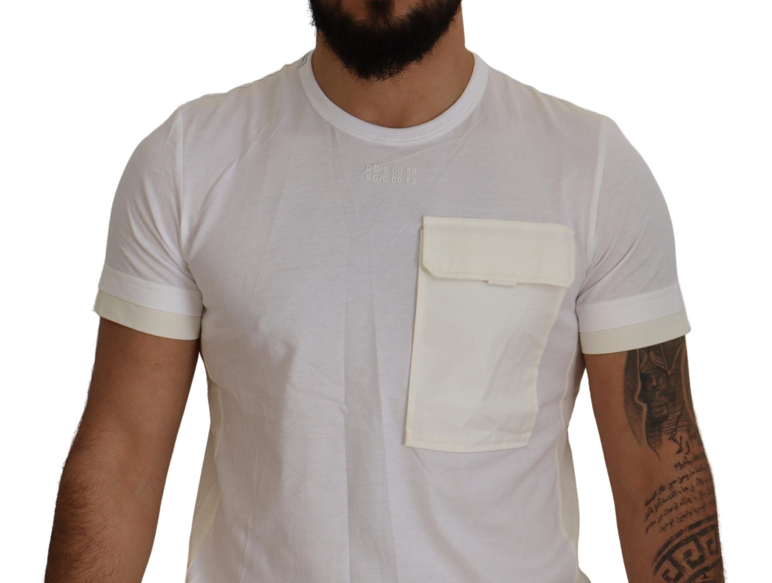 Dolce & Gabbana Elegant White Cotton Tee with DG Chest Men's Pocket