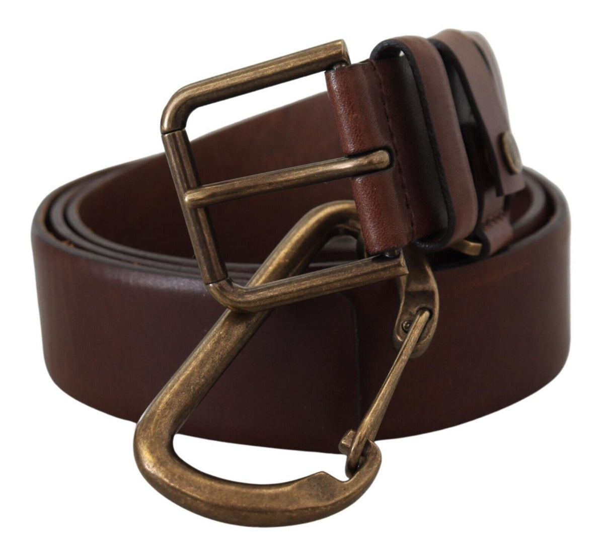 Dolce & Gabbana Brown Leather Gold Metal Buckle Carabiner Men's Belt