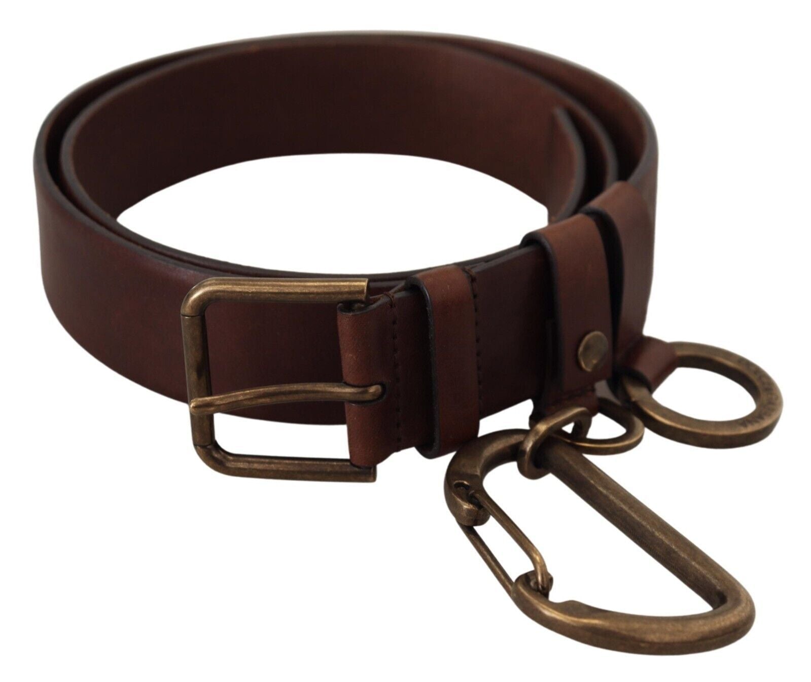 Dolce & Gabbana Brown Leather Gold Metal Buckle Carabiner Men's Belt