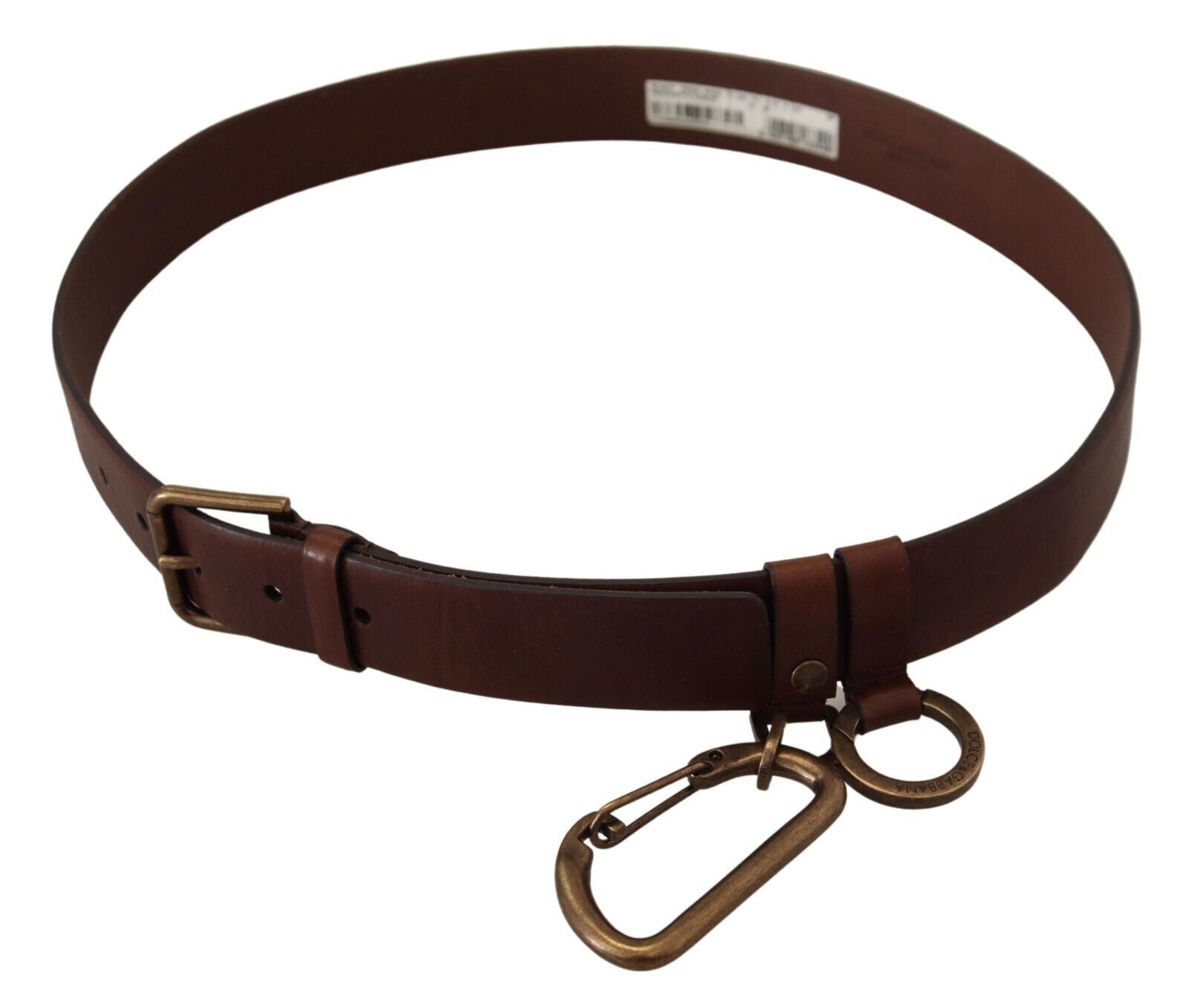 Dolce & Gabbana Brown Leather Gold Metal Buckle Carabiner Men's Belt