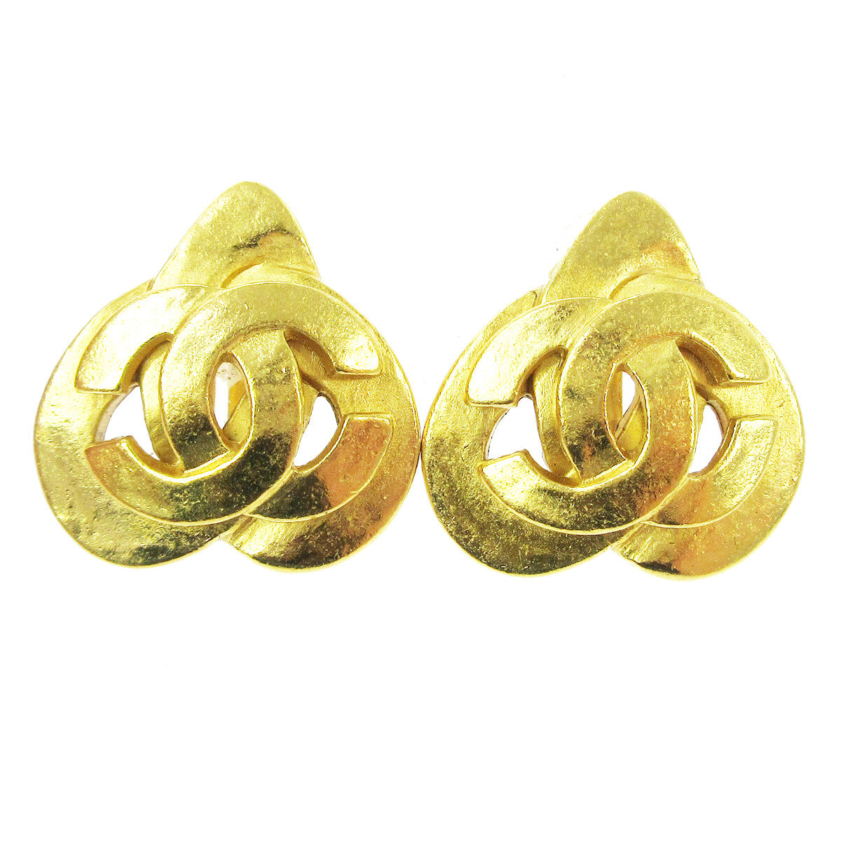 Chanel Vintage Cc Heart Cut Out Drop Clip-On Metal Gold Gold_Plated Earrings Jewelry (Pre-Owned)