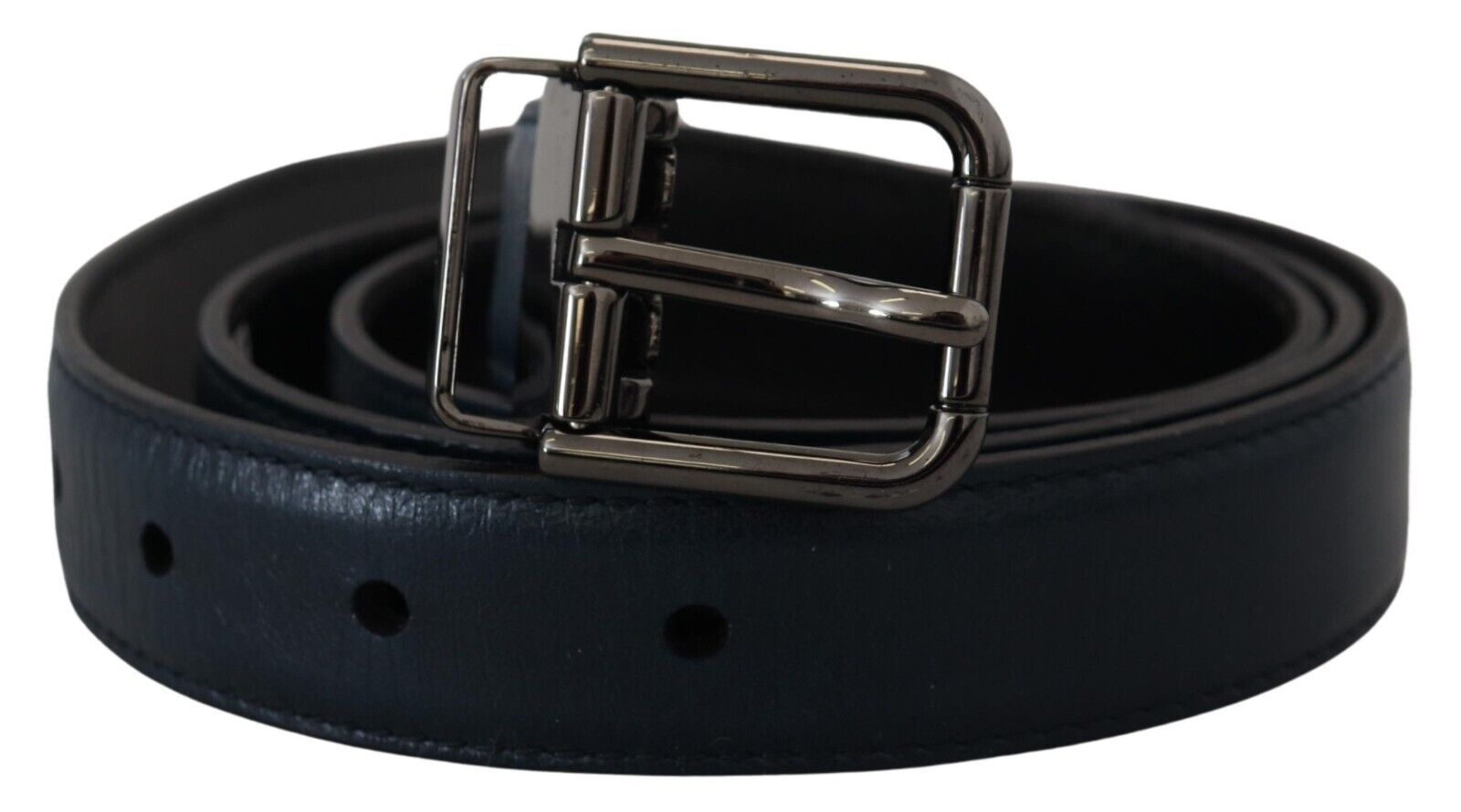 Dolce & Gabbana Blue Leather Silver Metal Buckle Vintage Men's Belt