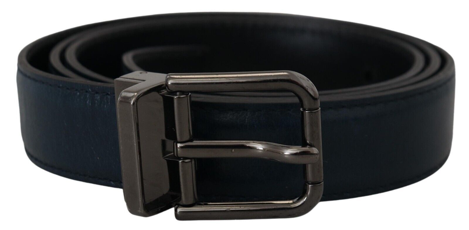 Dolce & Gabbana Blue Leather Silver Metal Buckle Vintage Men's Belt