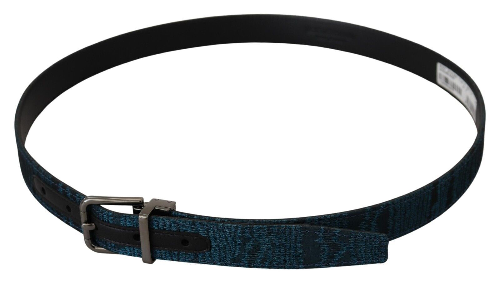 Dolce & Gabbana Blue Jacquard Moire Silver Metal Belt Men's Men