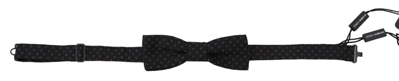 Dolce & Gabbana Black Pattern Silk Adjustable Neck Papillon Bow Men's Tie