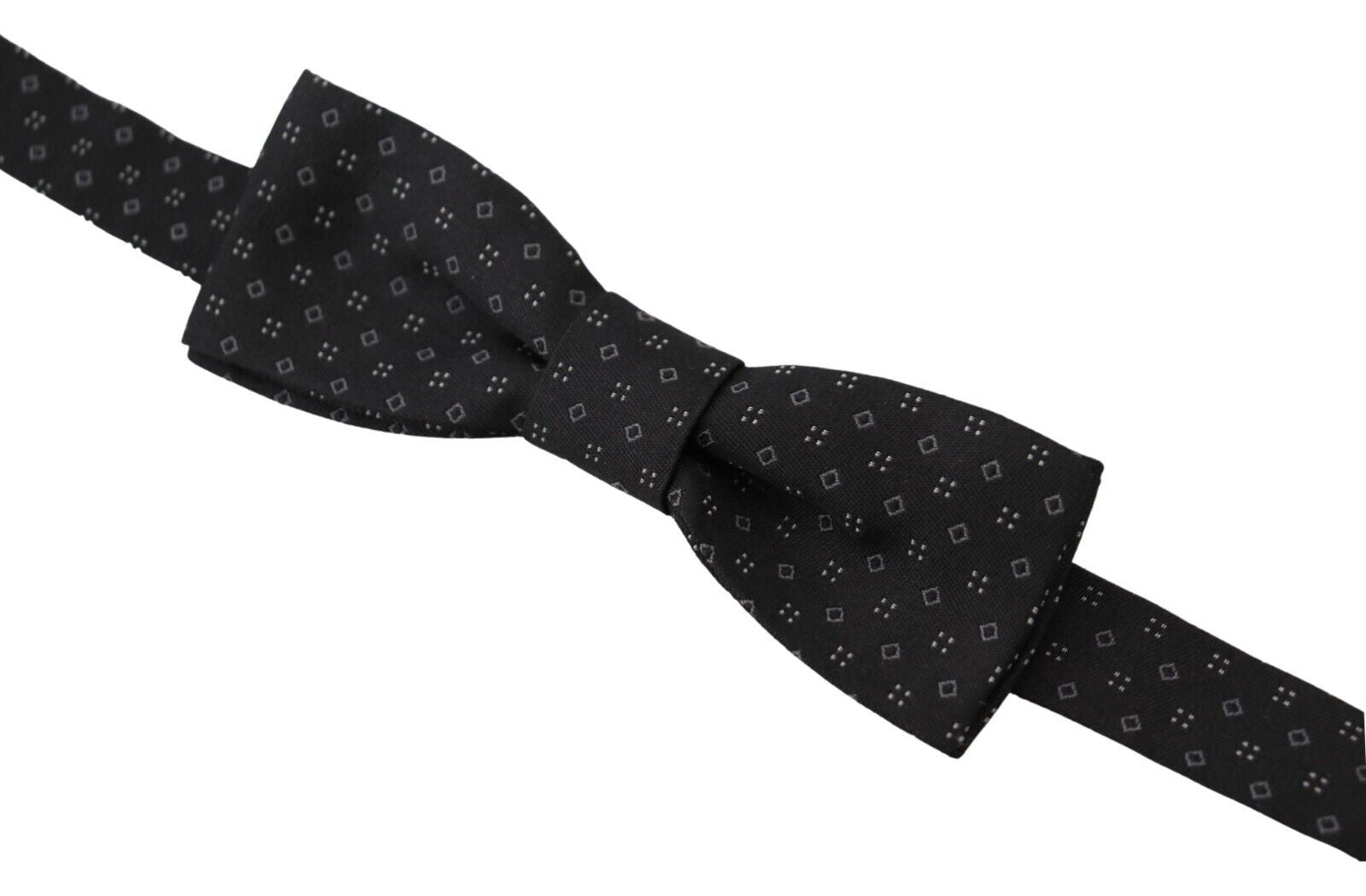 Dolce & Gabbana Black Pattern Silk Adjustable Neck Papillon Bow Men's Tie