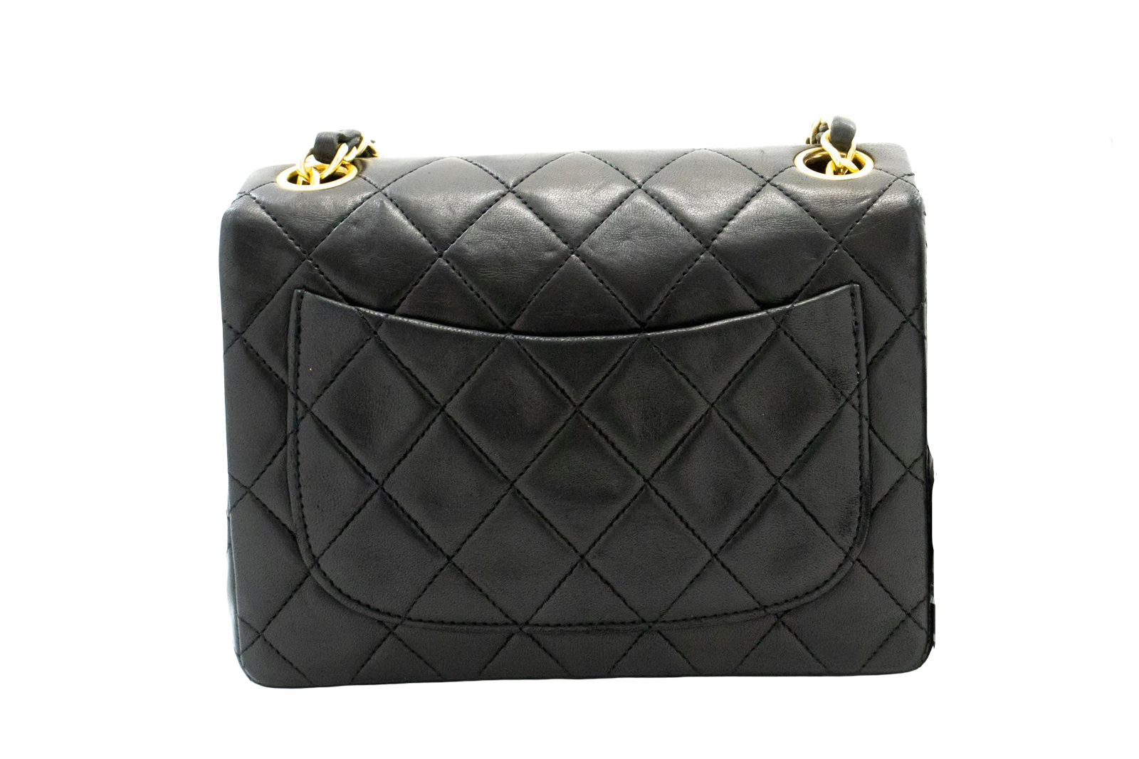 Chanel Vintage Square Classic Flap Quilted Lambskin Black Leather Shoulder Bag Bag (Pre-Owned)