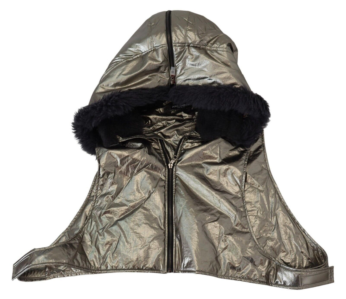 Dolce & Gabbana Silver Fur Whole Head Wrap Men Capello Nylon Men's Hat