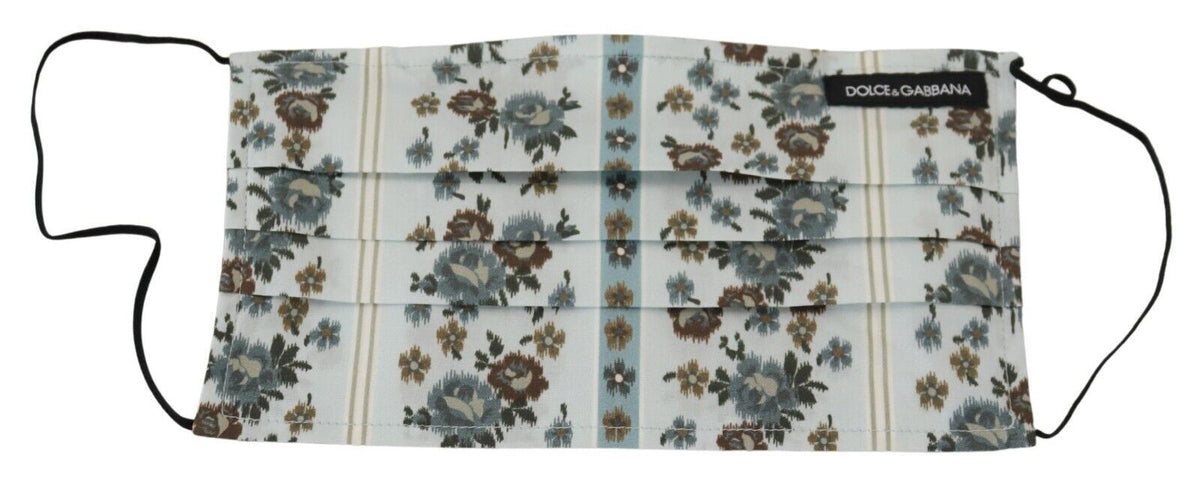 Dolce & Gabbana White Floral Cotton Pleated Elastic Ear Strap Face Women's Mask