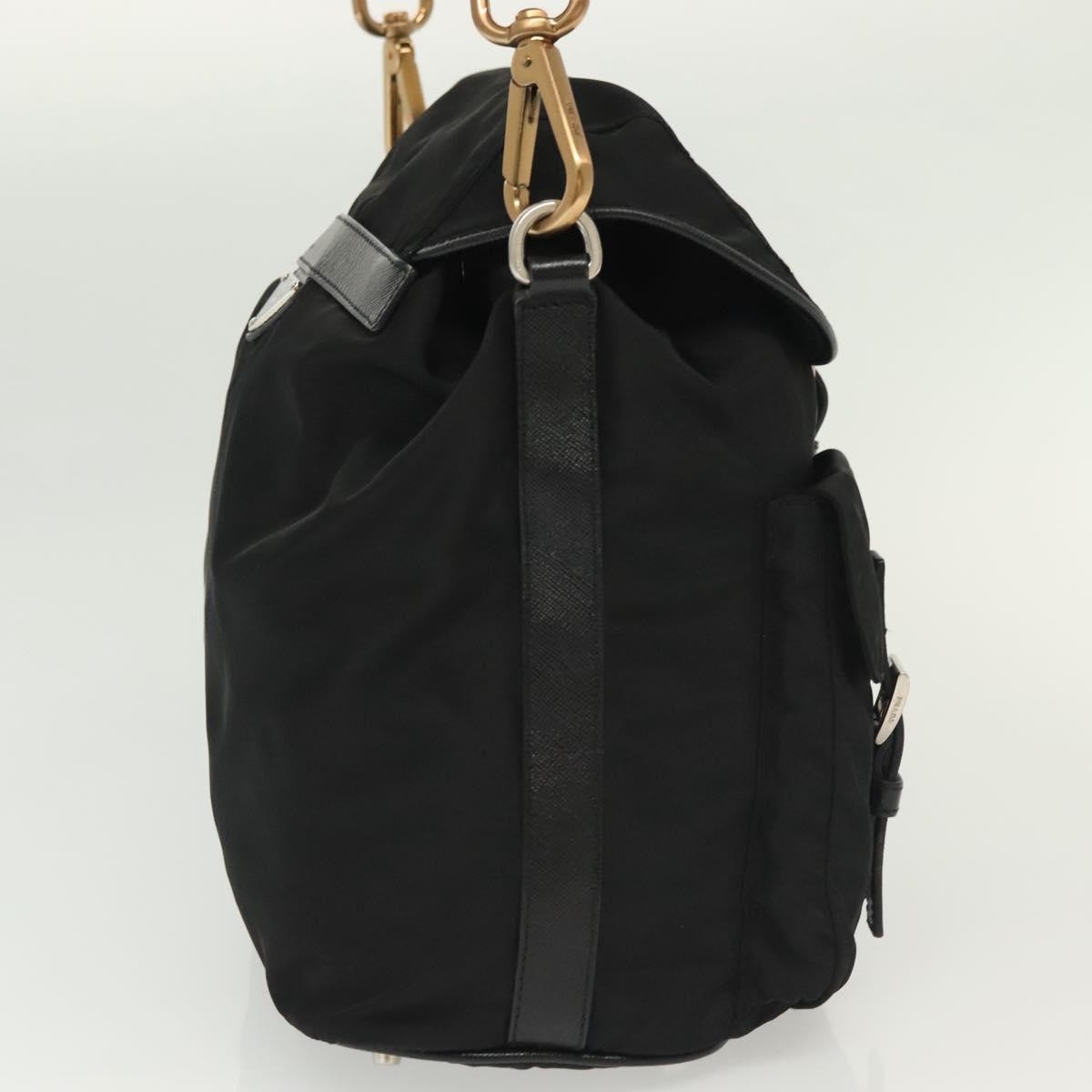 Prada Double Pocket Drawstring Tessuto Black Nylon Shoulder Bag Bag (Pre-Owned)