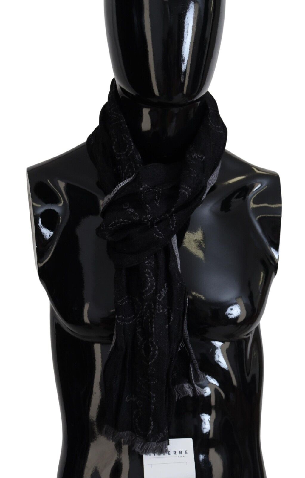 Costume National Black Grey Logo Print Men Neck Wrap Shawl Men's Scarf