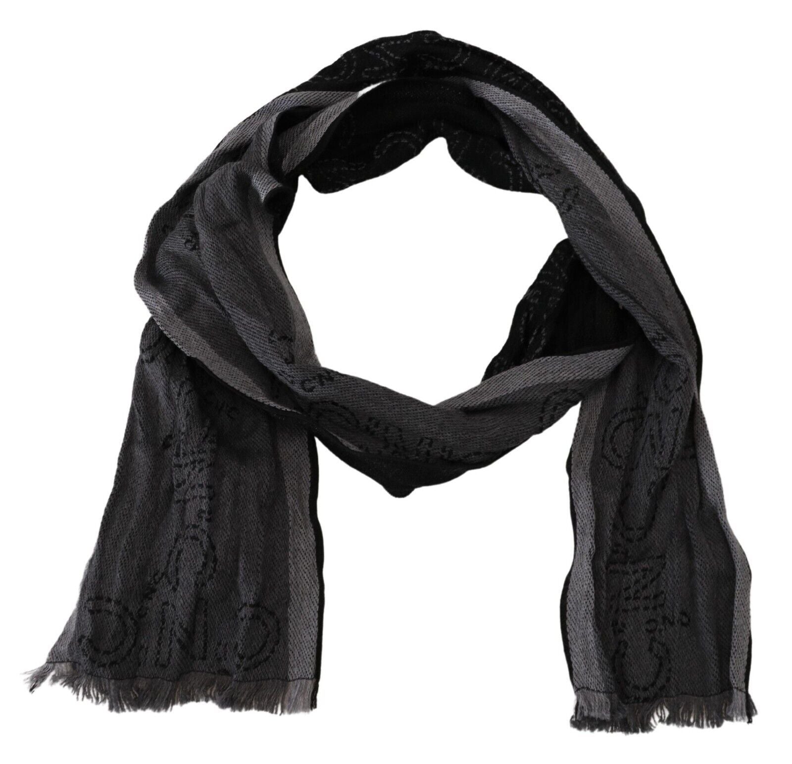Costume National Black Grey Logo Print Men Neck Wrap Shawl Men's Scarf