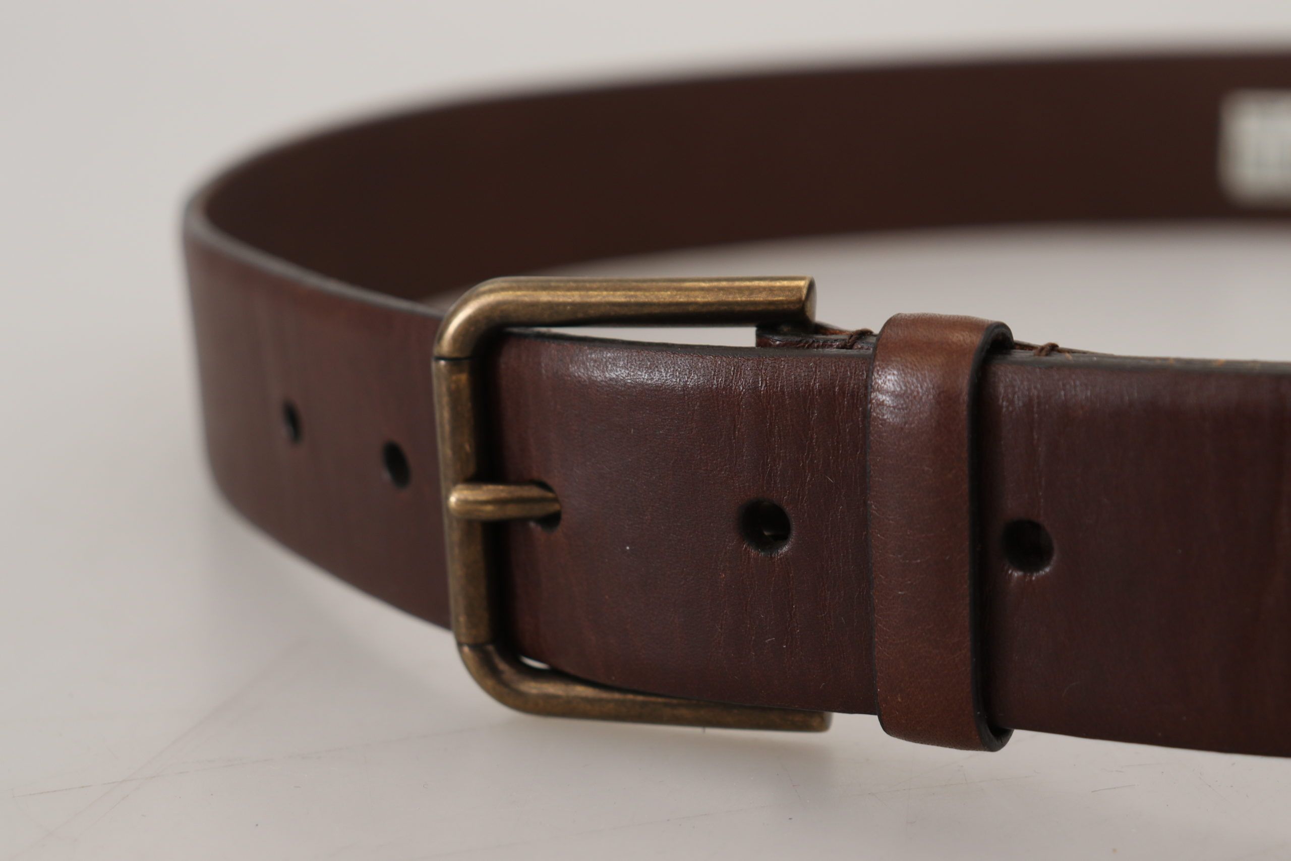 Dolce & Gabbana Brown Leather Gold Metal Buckle Carabiner Men's Belt