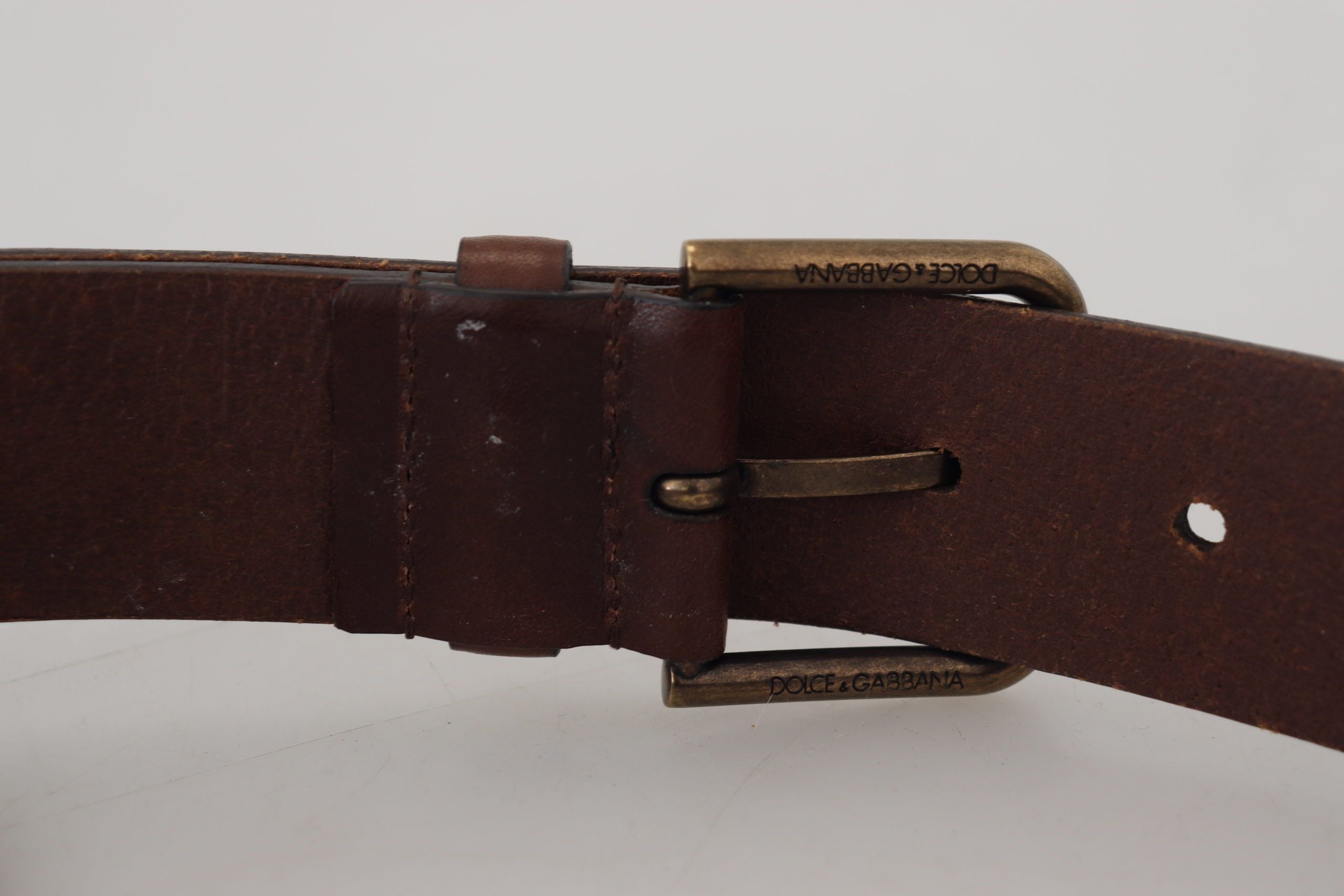Dolce & Gabbana Brown Leather Gold Metal Buckle Carabiner Men's Belt