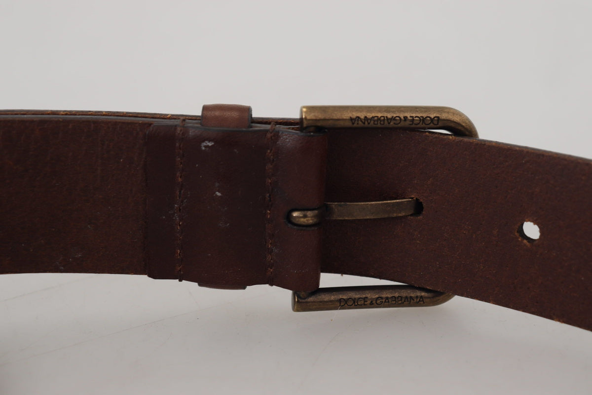 Dolce & Gabbana Brown Leather Gold Metal Buckle Carabiner Men's Belt