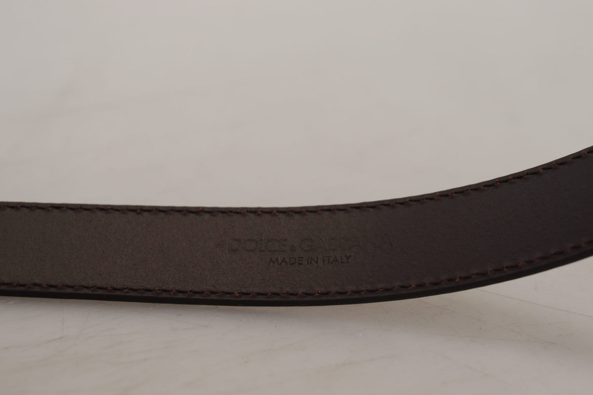 Dolce & Gabbana Gold Leather Silver Square Metal Buckle Men's Belt