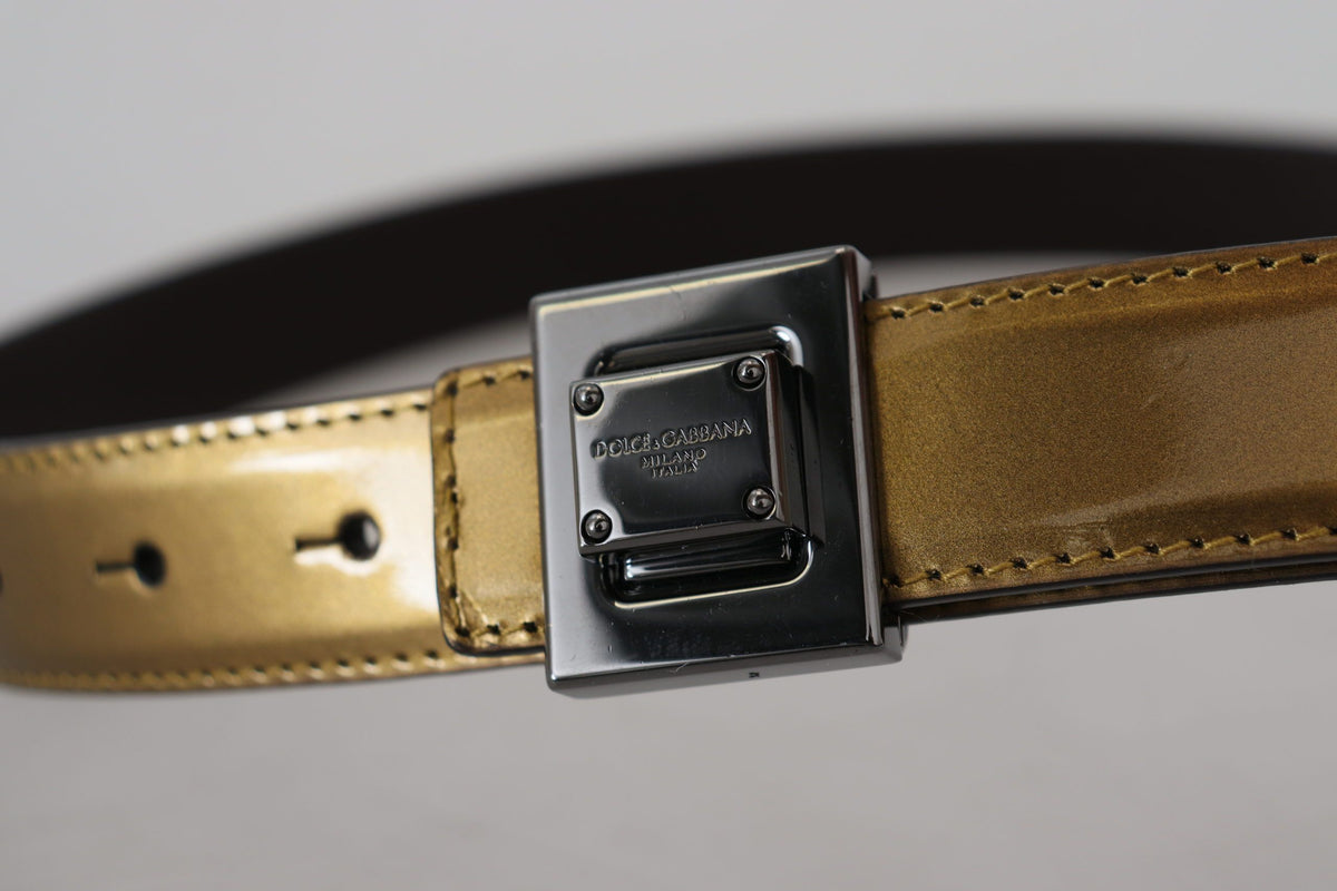 Dolce & Gabbana Gold Leather Silver Square Metal Buckle Men's Belt