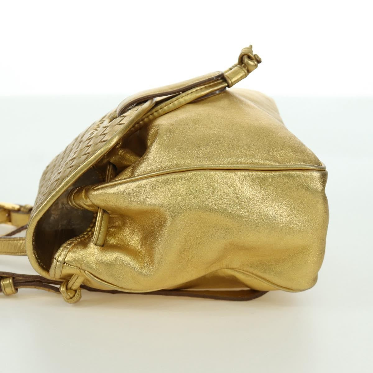 Bottega Veneta Backpack Leather With Intrecciato Gold Leather Backpack Bag (Pre-Owned)