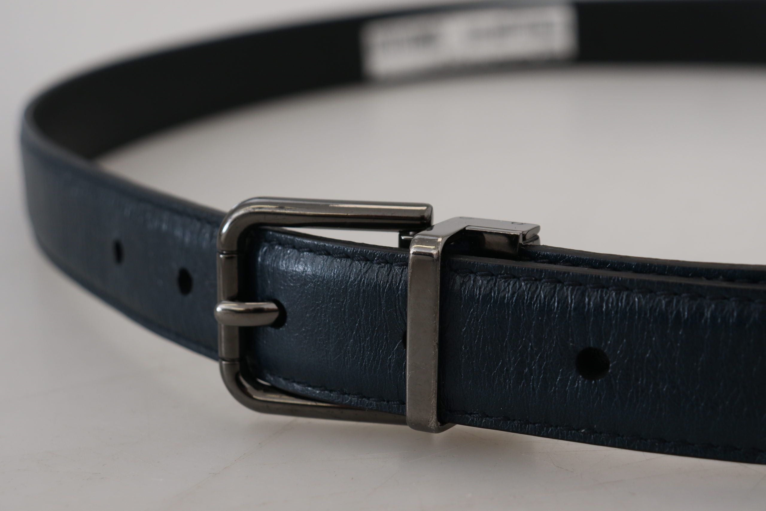 Dolce & Gabbana Blue Leather Silver Metal Buckle Vintage Men's Belt