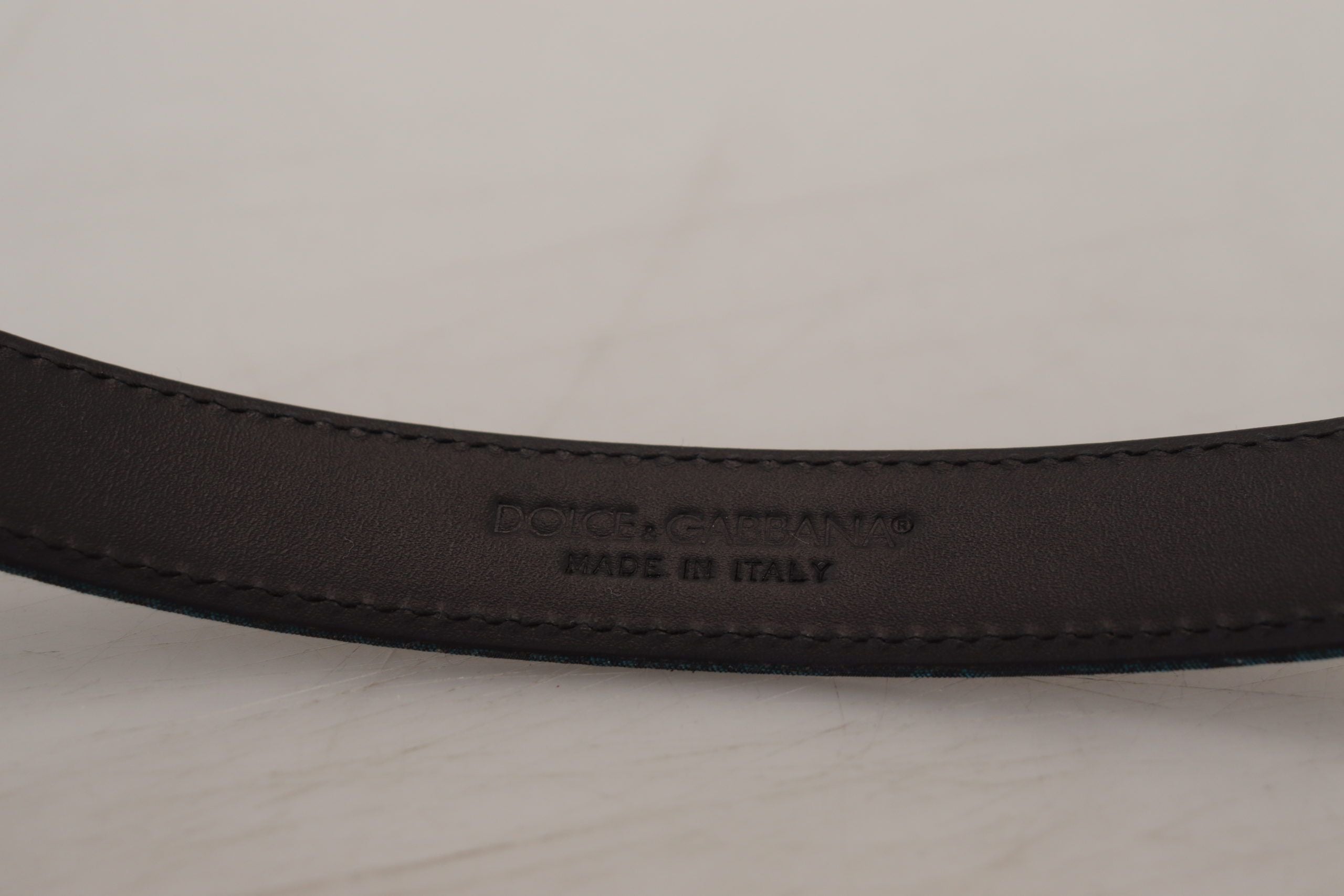 Dolce & Gabbana Blue Jacquard Moire Silver Metal Belt Men's Men