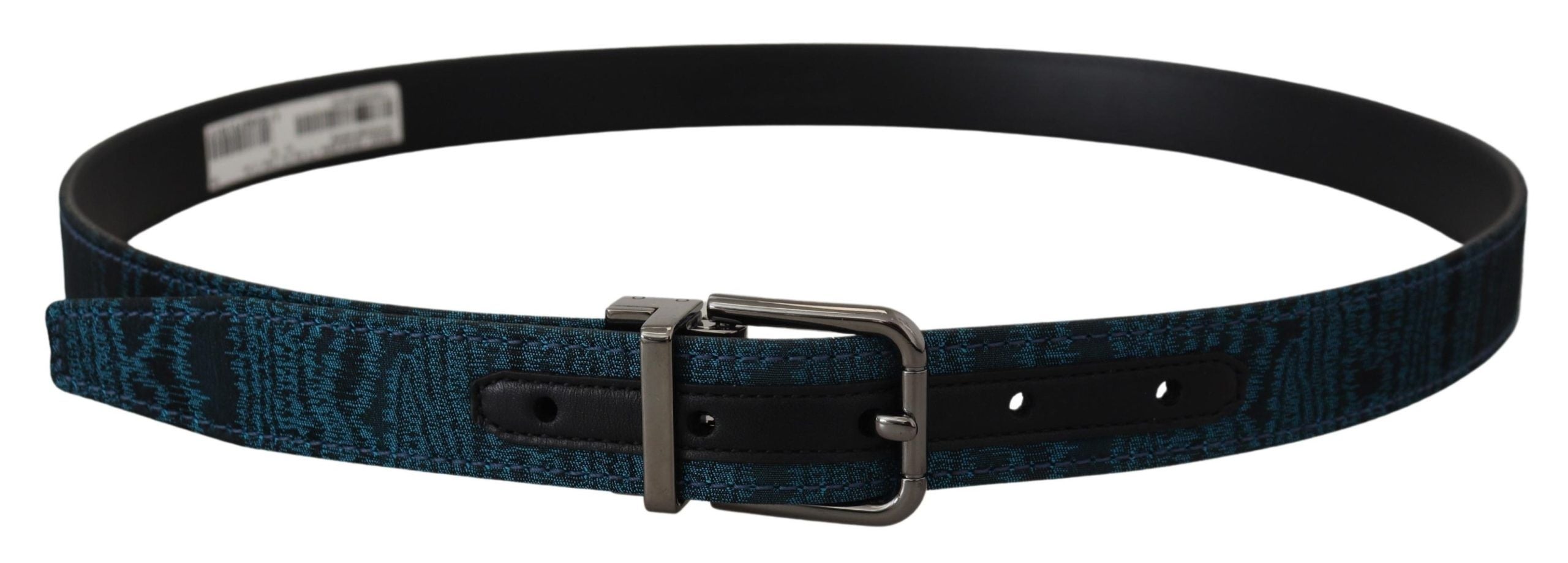Dolce & Gabbana Blue Jacquard Moire Silver Metal Belt Men's Men
