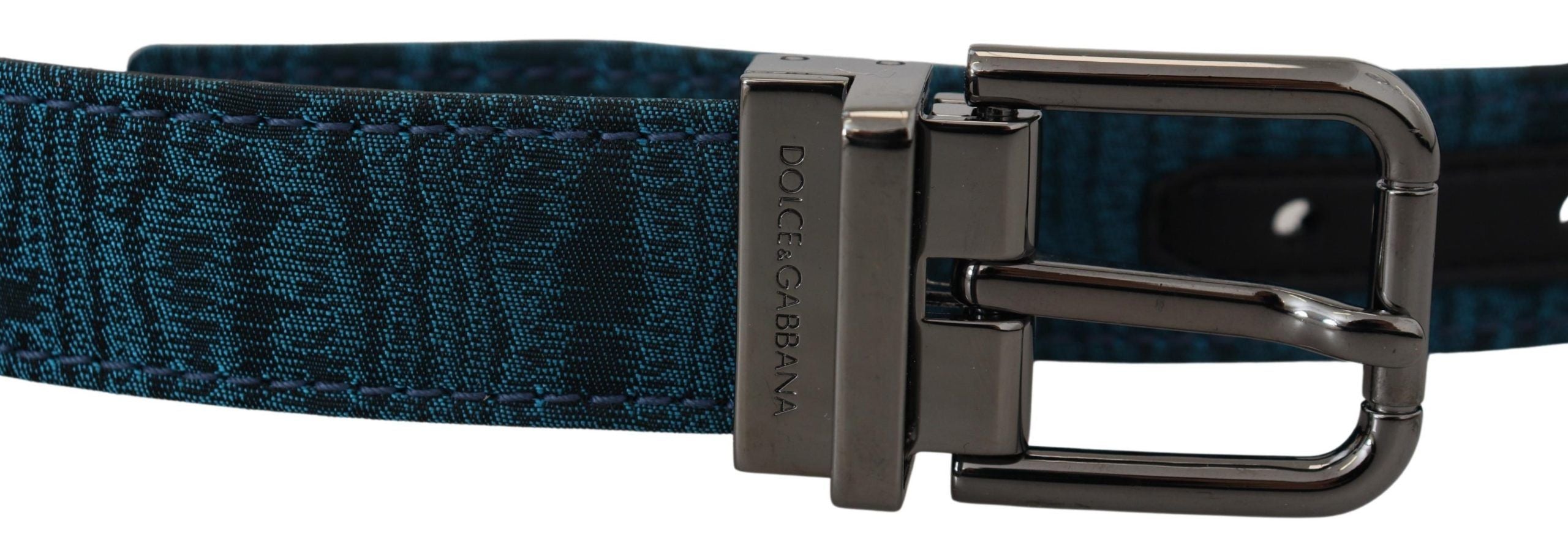 Dolce & Gabbana Blue Jacquard Moire Silver Metal Belt Men's Men