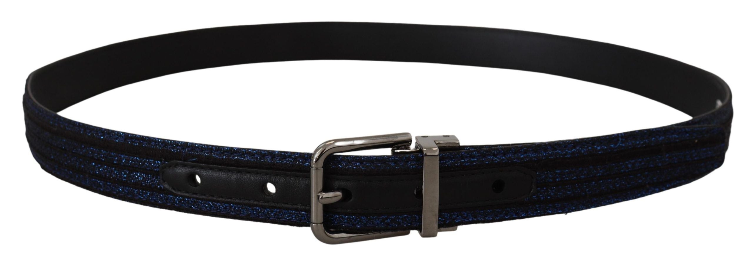 Dolce & Gabbana Blue Jacquard Stripe Silver Buckle Men's Belt
