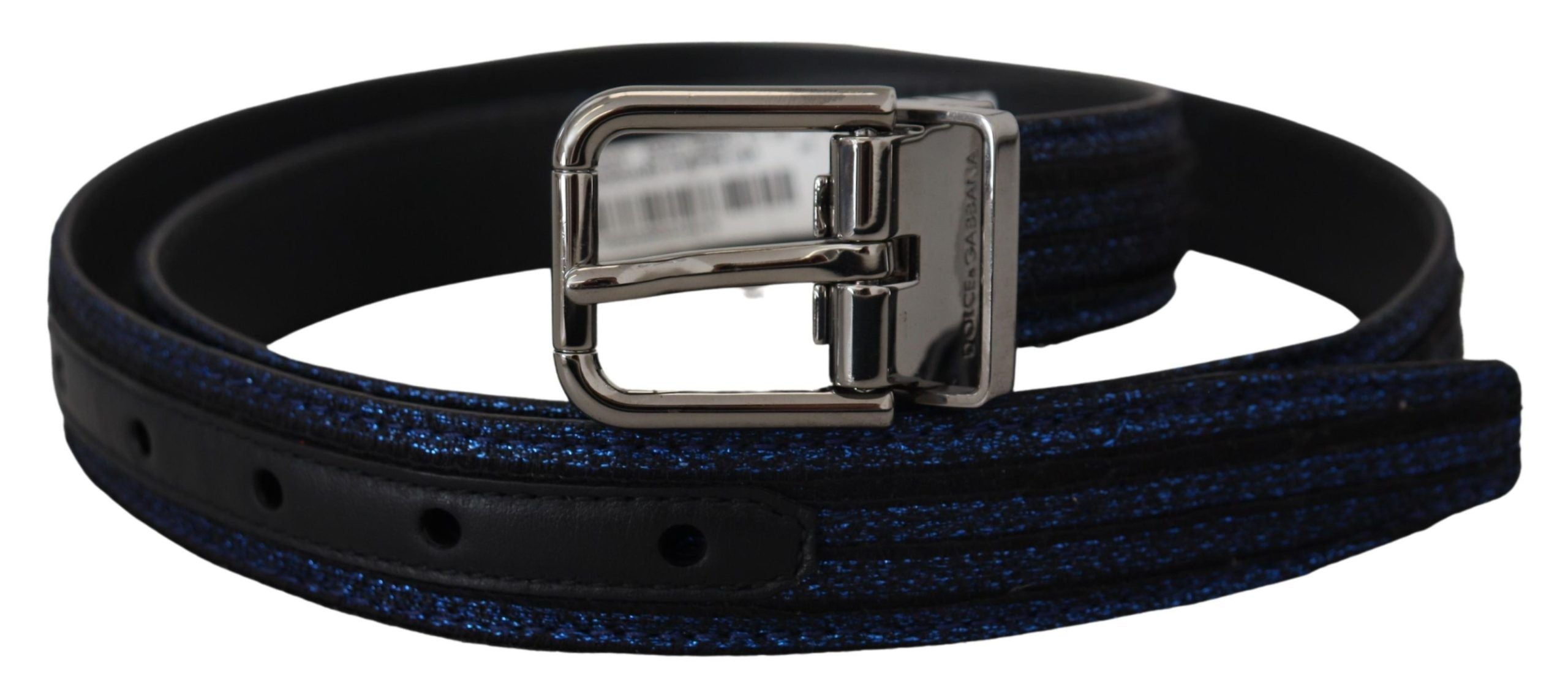 Dolce & Gabbana Blue Jacquard Stripe Silver Buckle Men's Belt