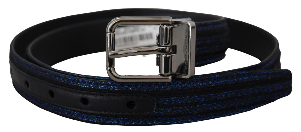 Dolce & Gabbana Blue Jacquard Stripe Silver Buckle Men's Belt