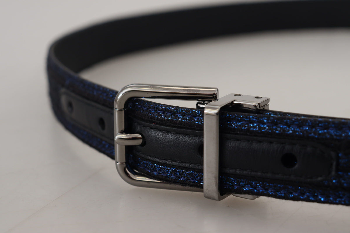 Dolce & Gabbana Blue Jacquard Stripe Silver Buckle Men's Belt