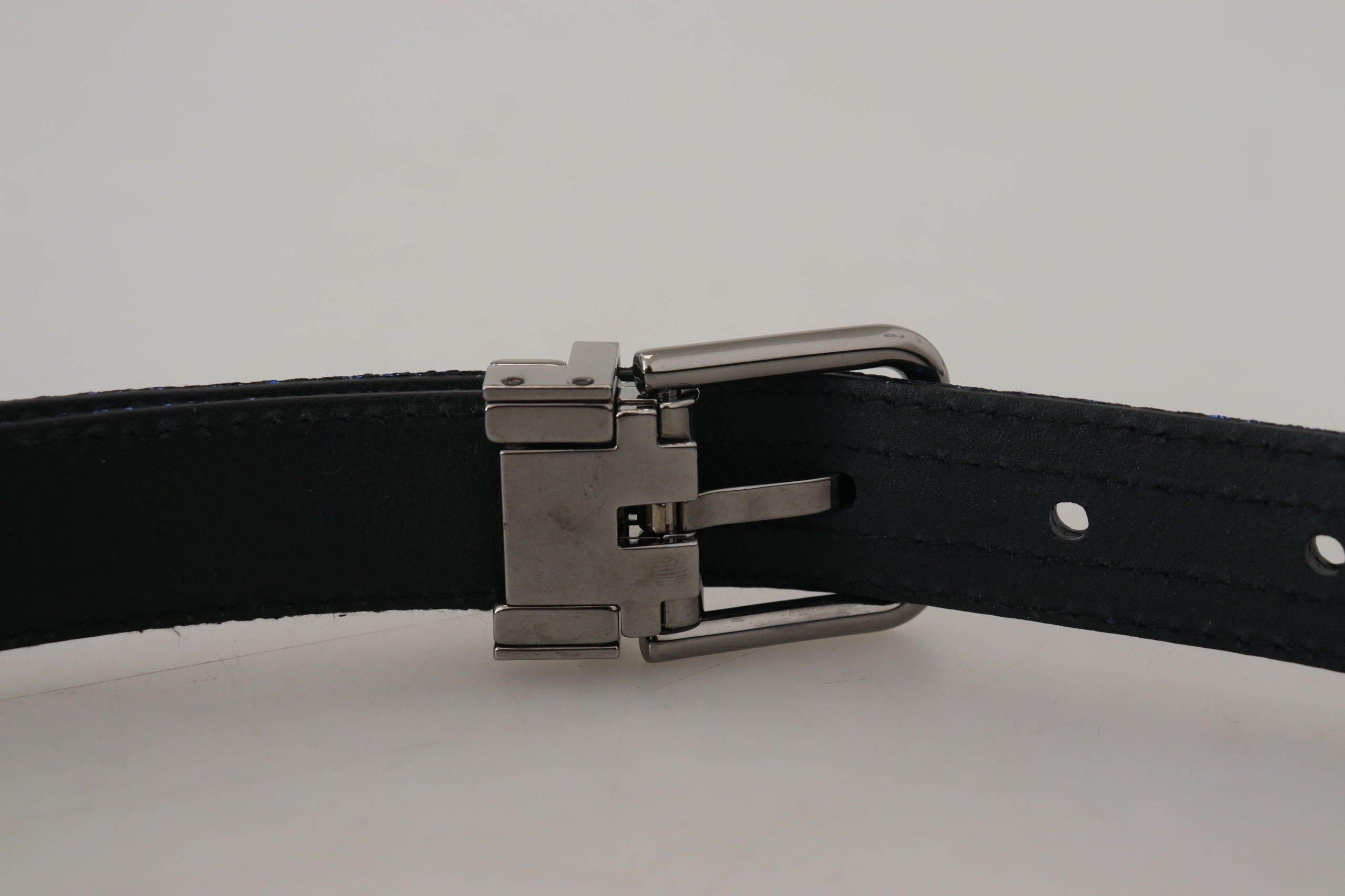 Dolce & Gabbana Blue Jacquard Stripe Silver Buckle Men's Belt