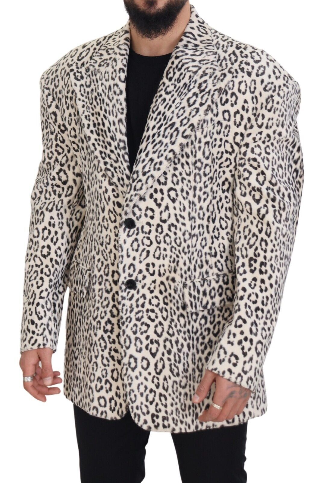 Dolce & Gabbana White Leopard Single Breasted Coat Men's Blazer