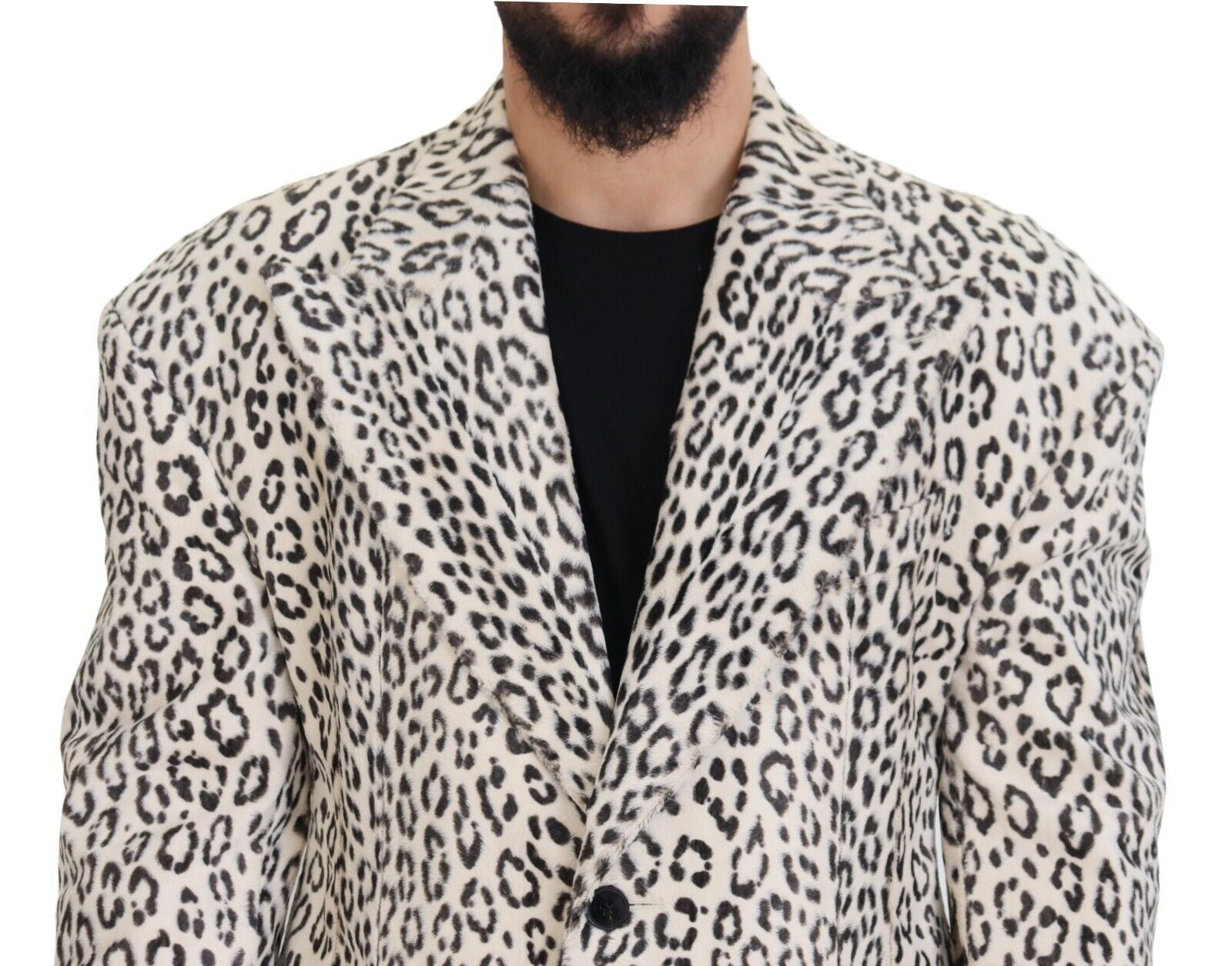 Dolce & Gabbana White Leopard Single Breasted Coat Men's Blazer