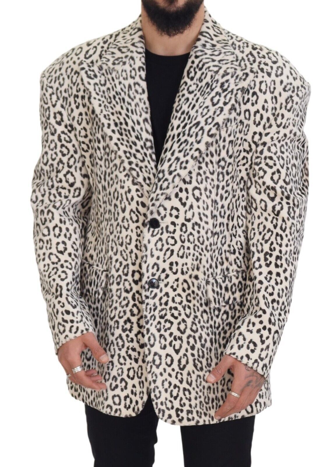 Dolce & Gabbana White Leopard Single Breasted Coat Men's Blazer