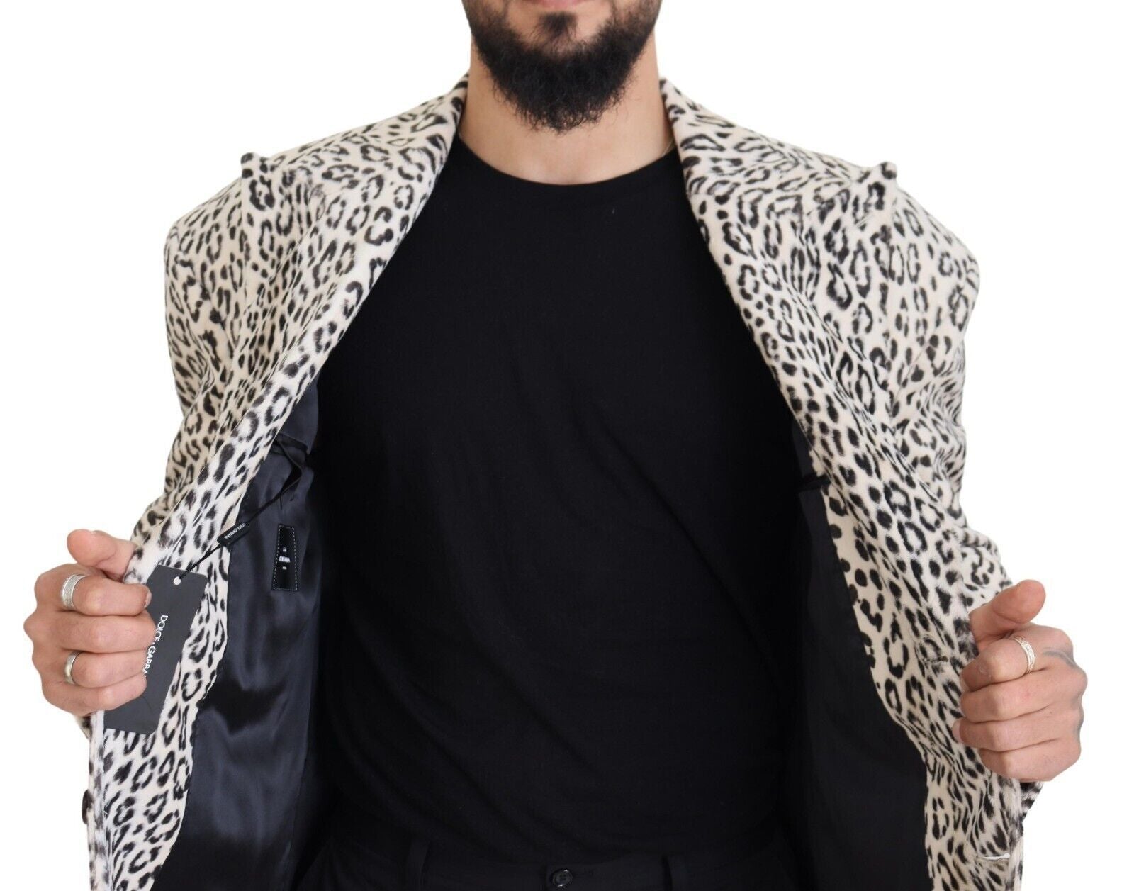 Dolce & Gabbana White Leopard Single Breasted Coat Men's Blazer