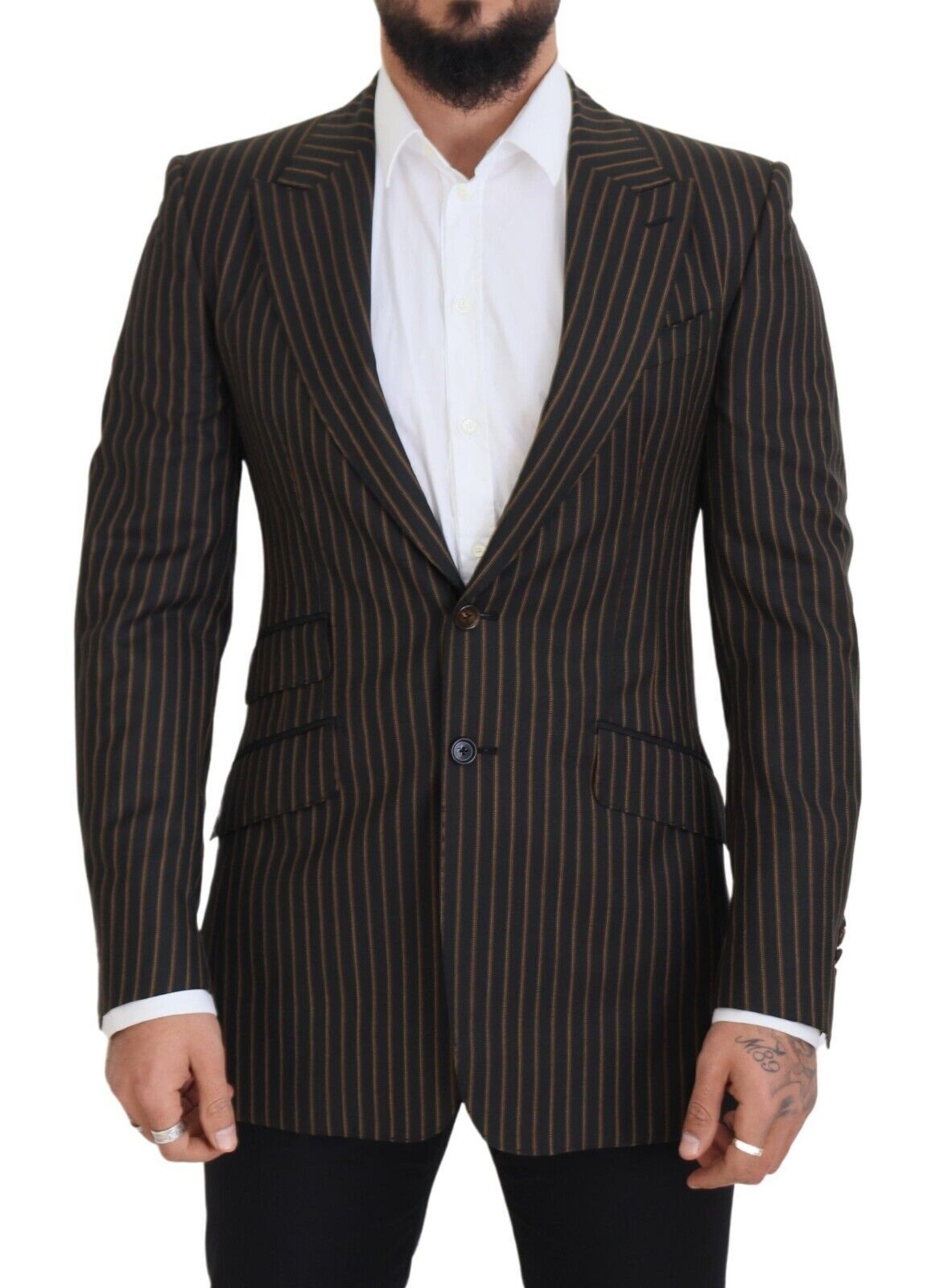 Dolce & Gabbana Dark Gray Stripes Single Breasted Men's Blazer