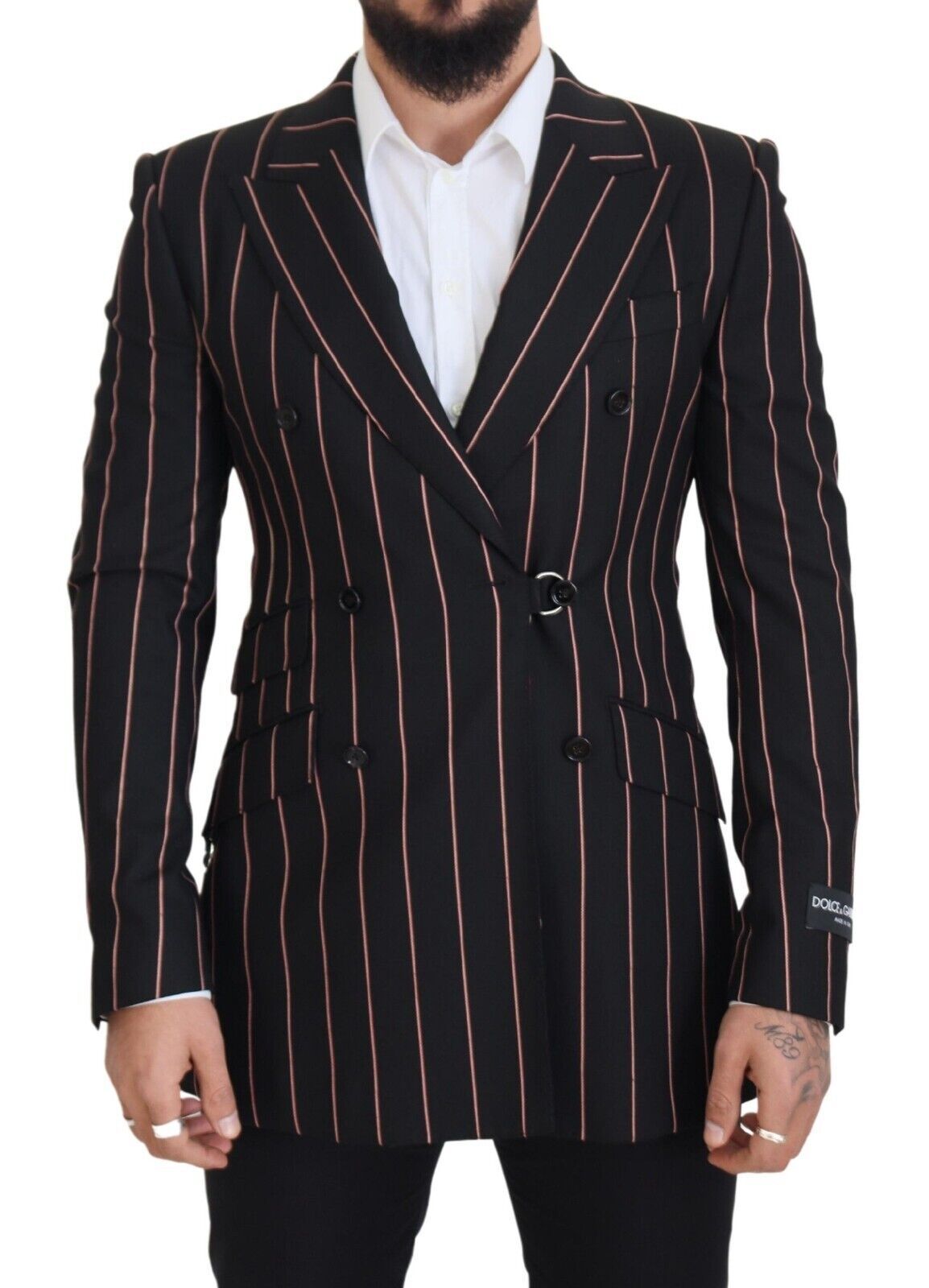 Dolce & Gabbana Dark Gray Stripes Viscose Double Breasted Men's Blazer