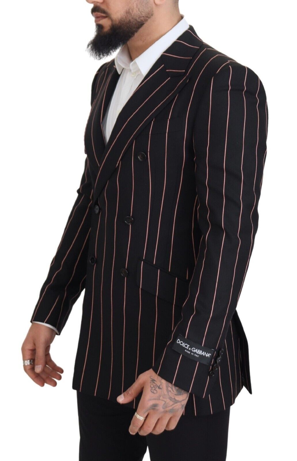 Dolce & Gabbana Dark Gray Stripes Viscose Double Breasted Men's Blazer