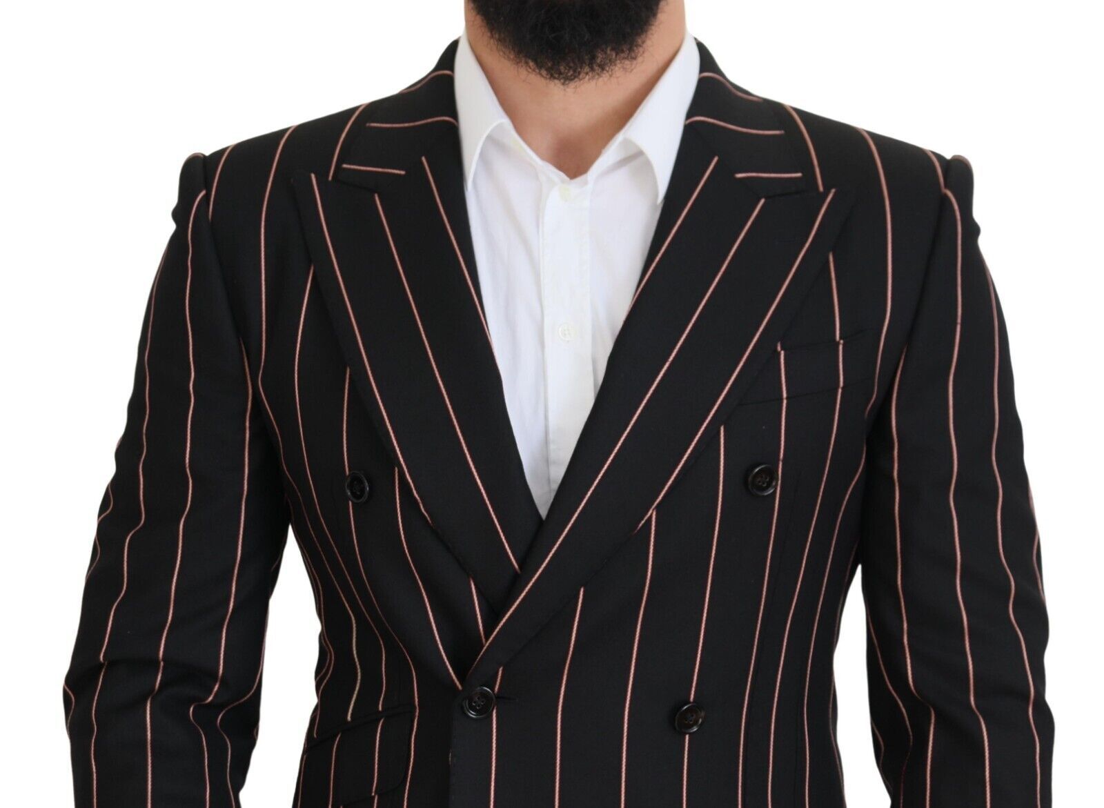 Dolce & Gabbana Dark Gray Stripes Viscose Double Breasted Men's Blazer