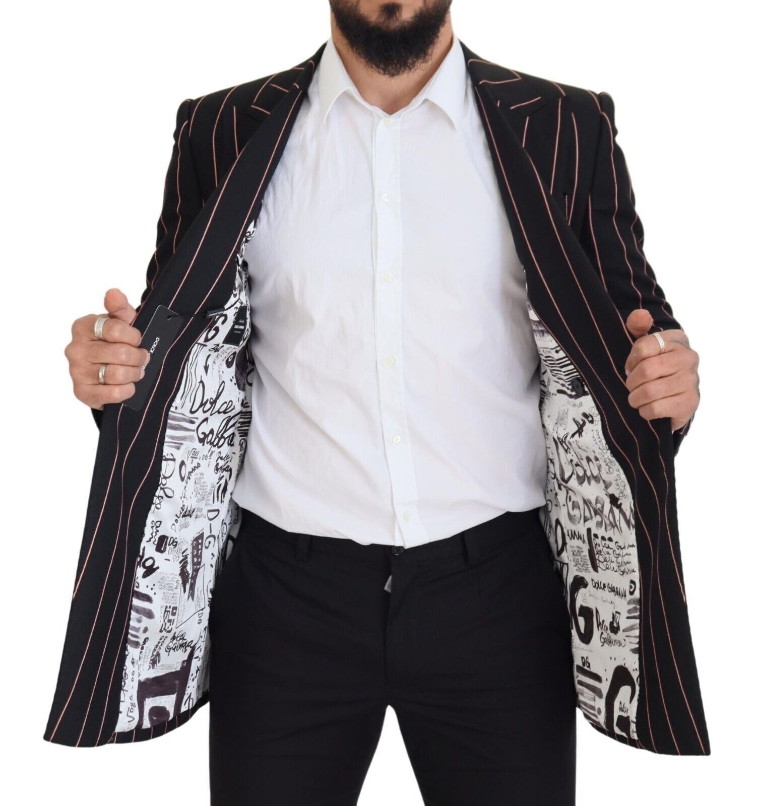 Dolce & Gabbana Dark Gray Stripes Viscose Double Breasted Men's Blazer