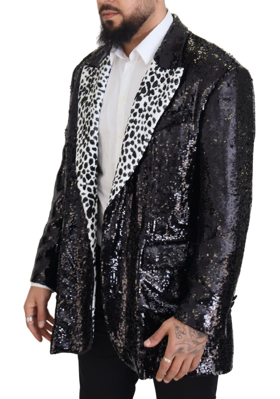 Dolce & Gabbana Black Sequined Cow Pattern Nylon Men's Blazer
